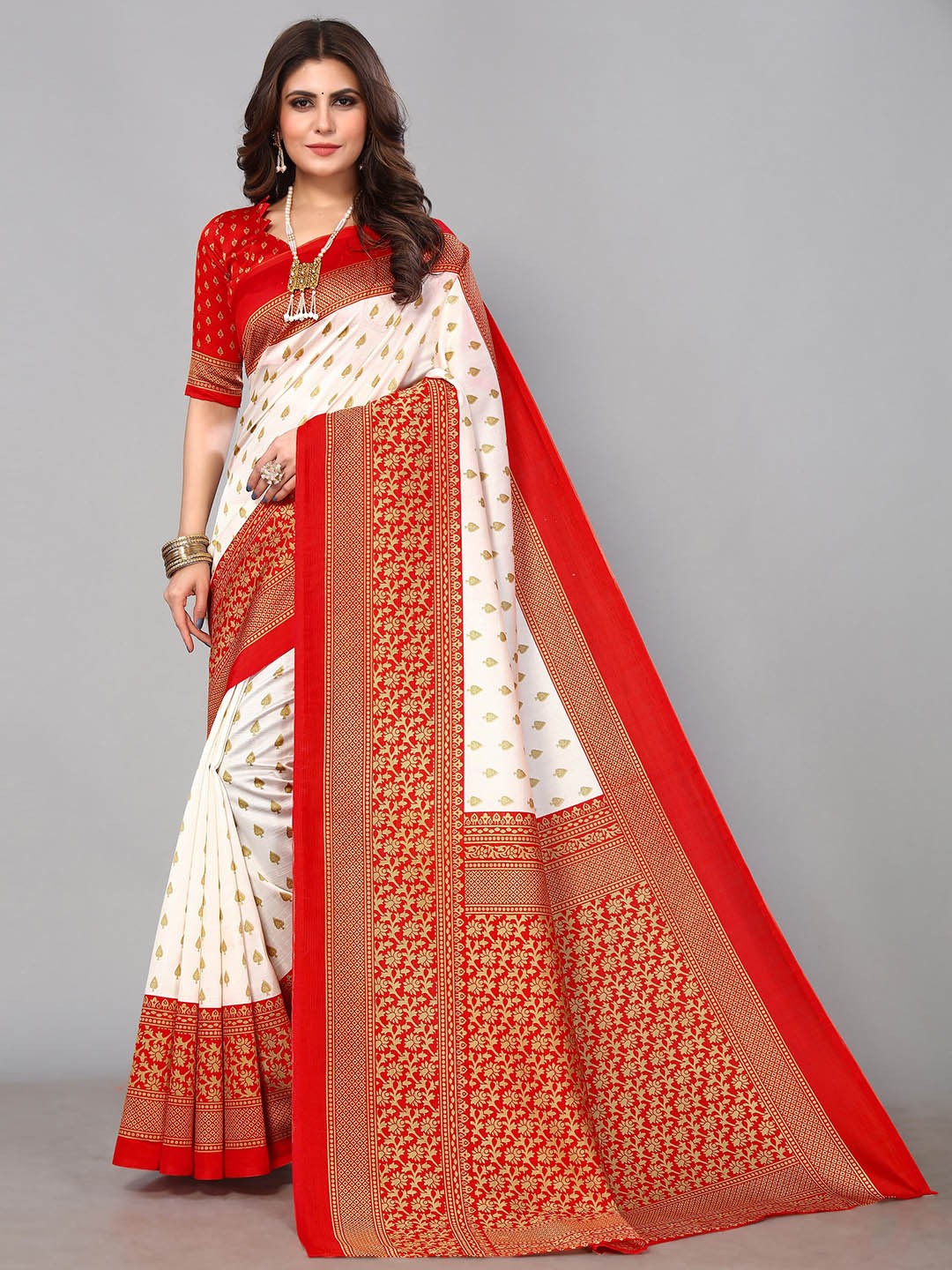 

KALINI Ethnic Motifs Zari Saree, Red