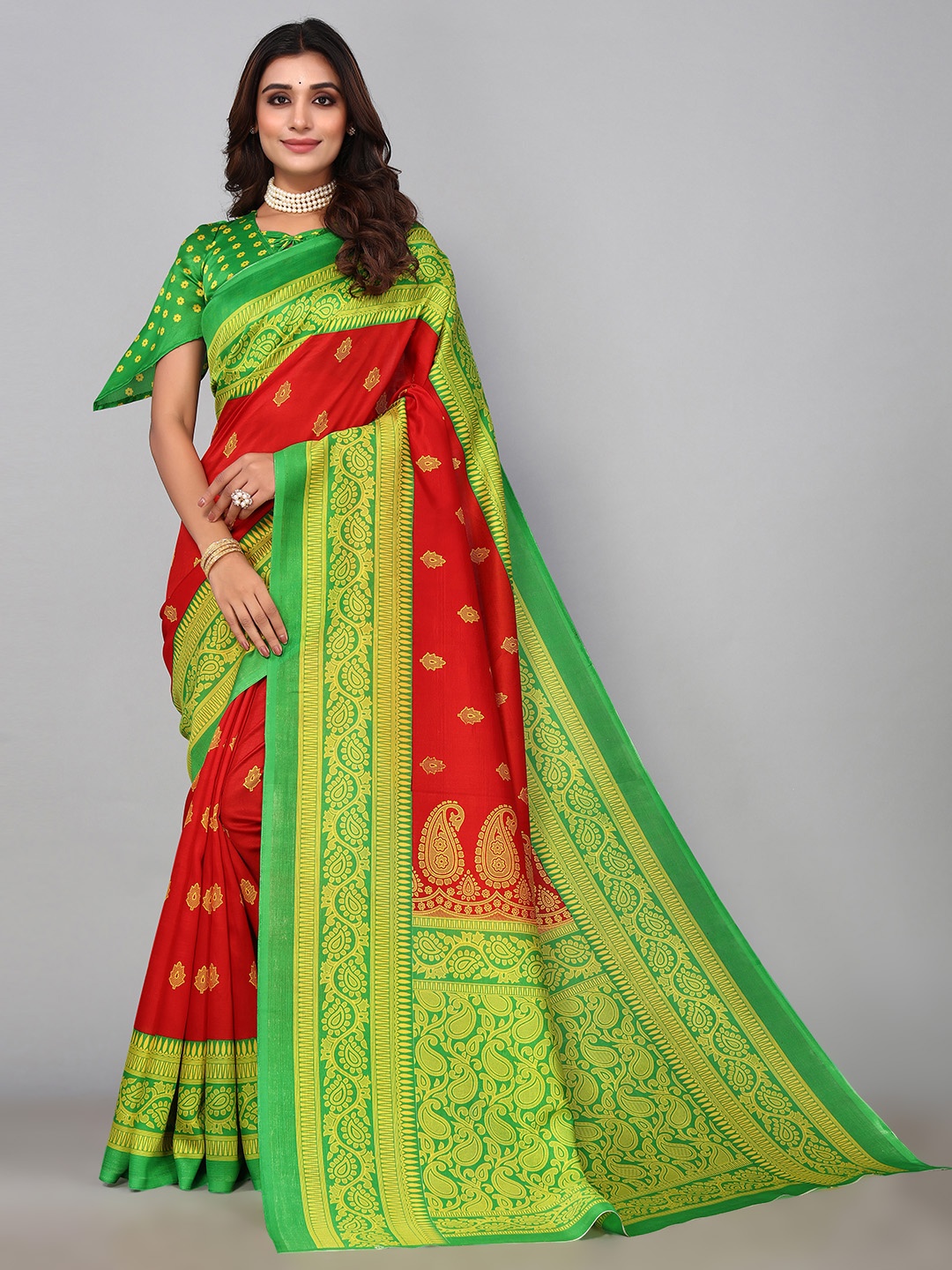 

KALINI Ethnic Motifs Printed Saree, Red