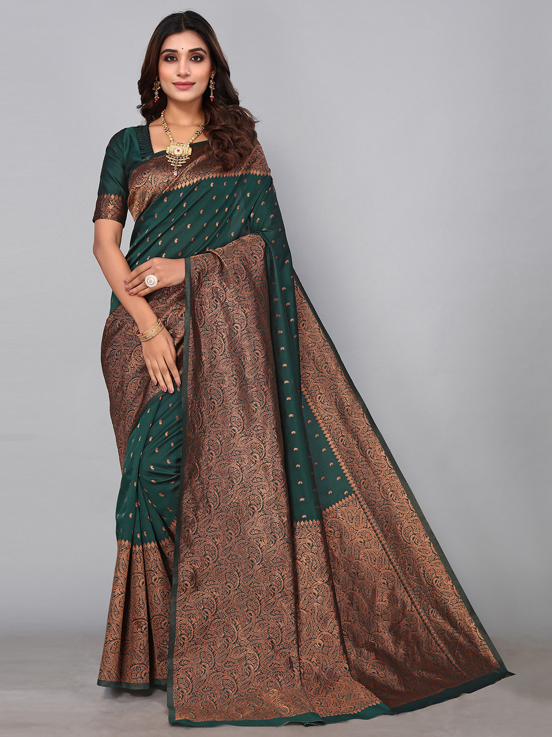 

KALINI Woven Design Zari Banarsi Saree, Green