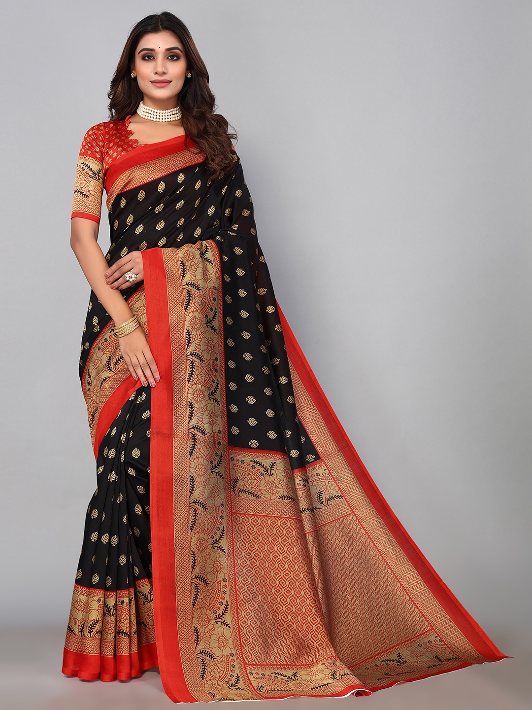 

KALINI Ethnic Motifs Woven Design Art Silk Saree, Black