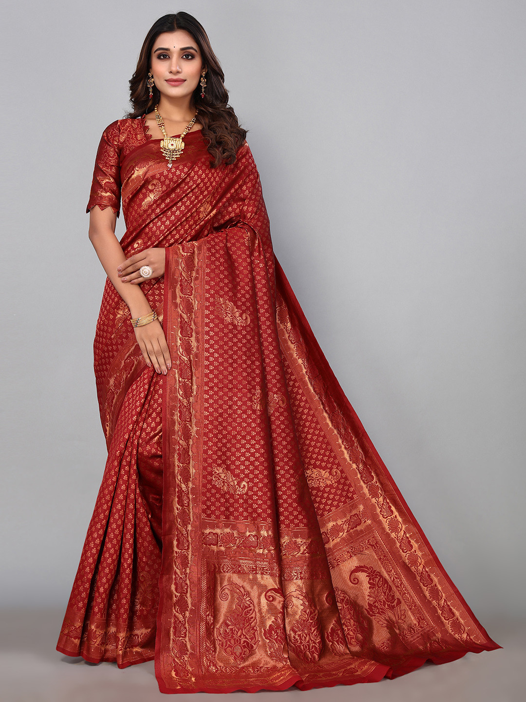 

KALINI Woven Design Zari Saree, Red