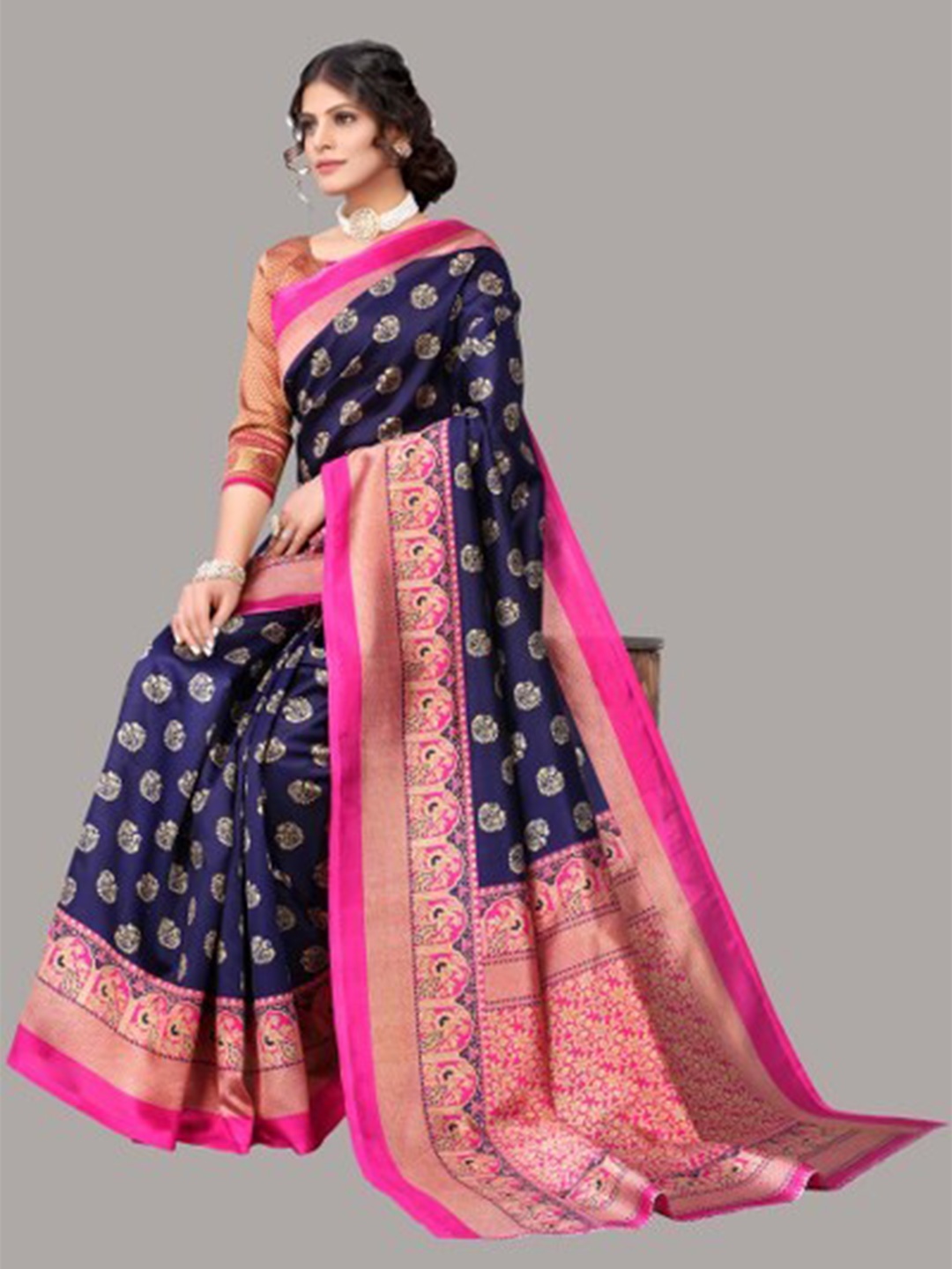 

KALINI Ethnic Motifs Saree, Navy blue