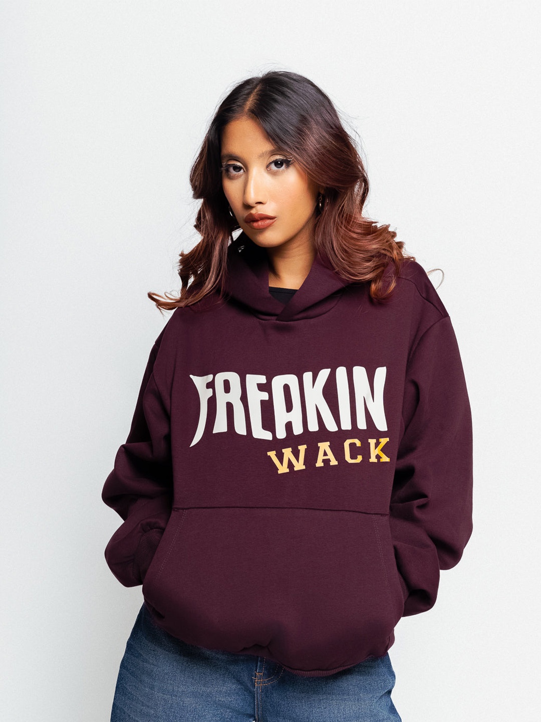 

FREAKINS Women Typography Printed Hooded Pullover Sweatshirt, Maroon