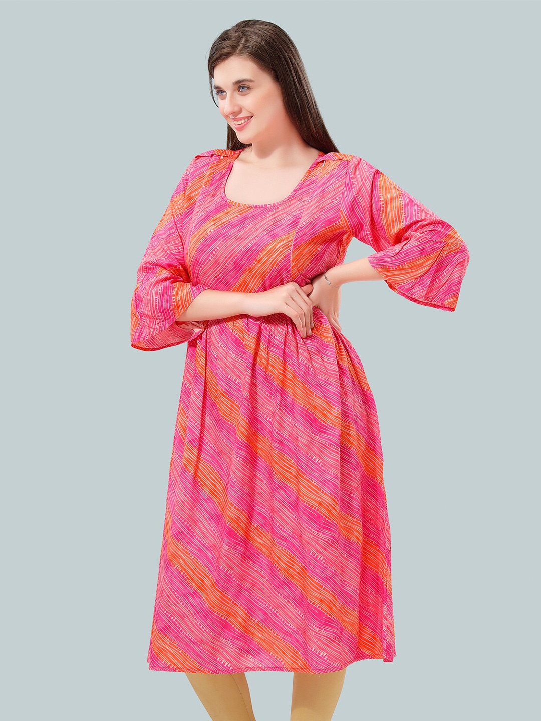 

Be You Women Striped Bell Sleeves Maternity Kurta, Pink