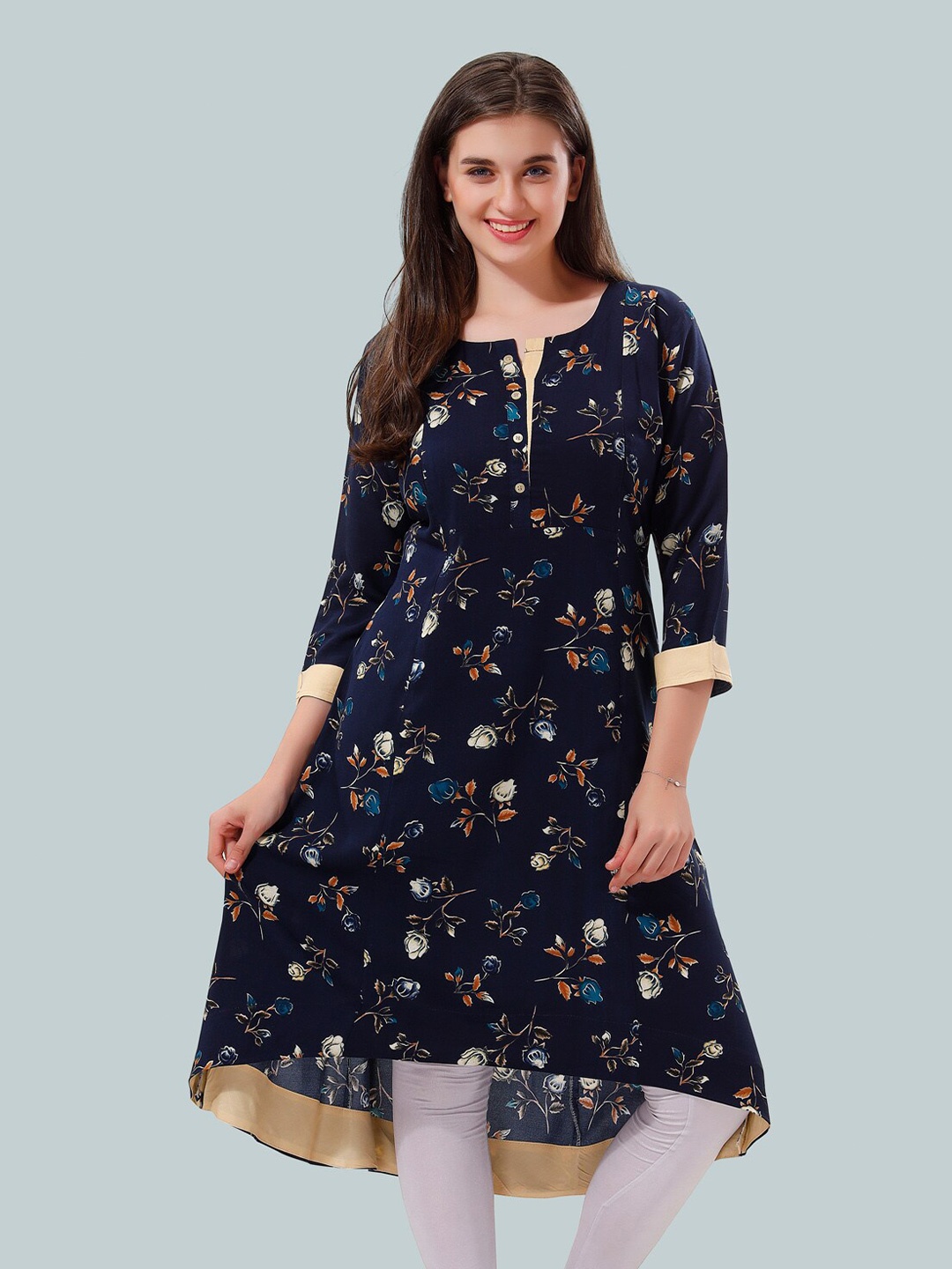 

Be You Women Floral Printed A-Line Maternity Kurta, Navy blue