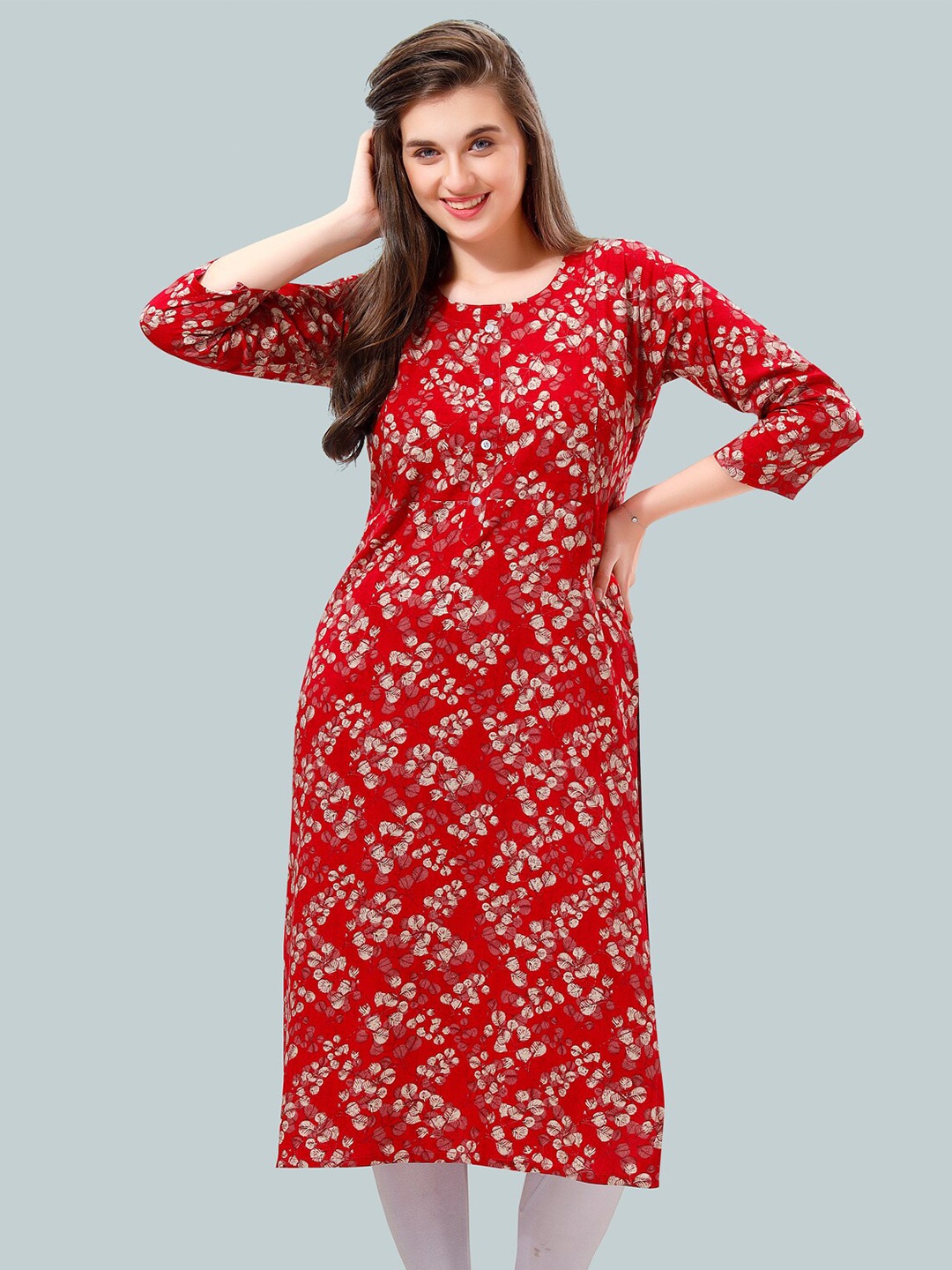 

Be You Women Floral Printed Maternity Kurta, Red