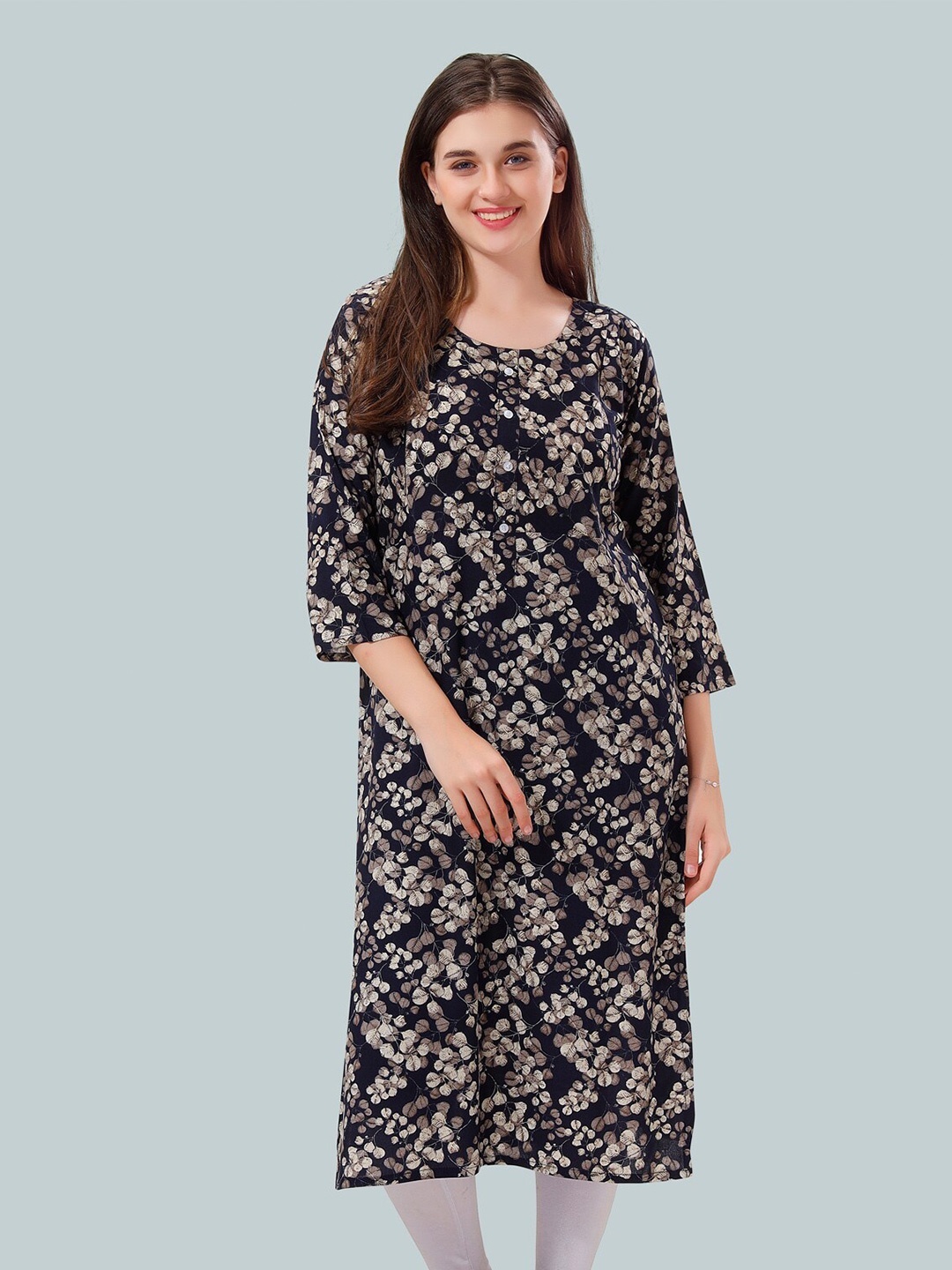 

Be You Women Foil Printed Maternity Kurta, Black