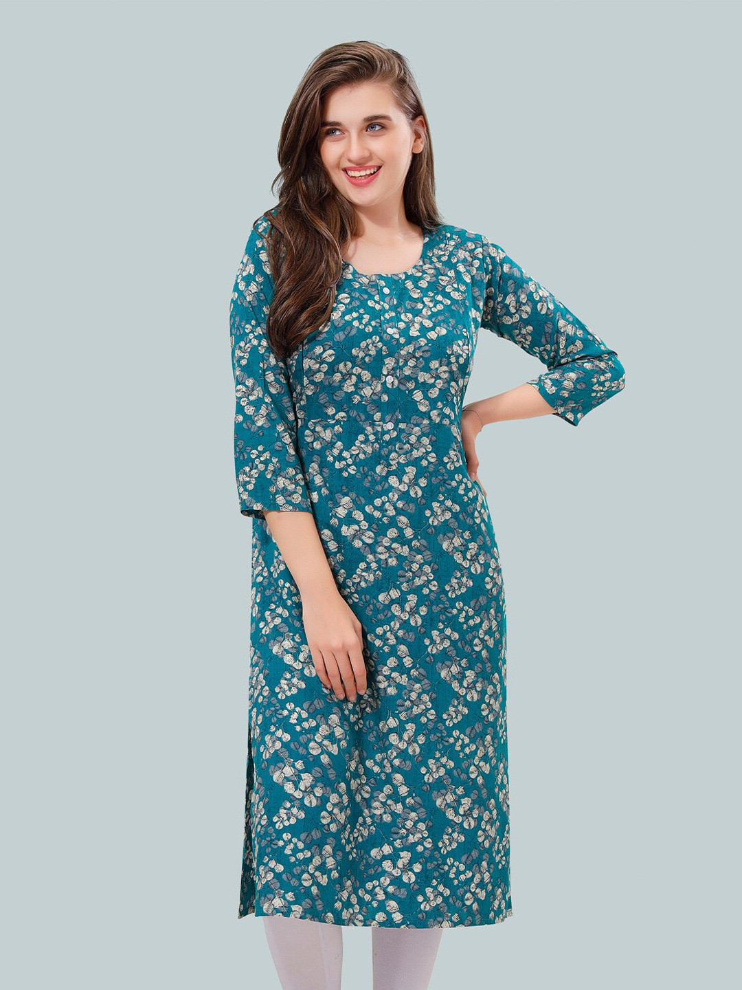 

Be You Women Floral Printed Maternity Kurta, Teal