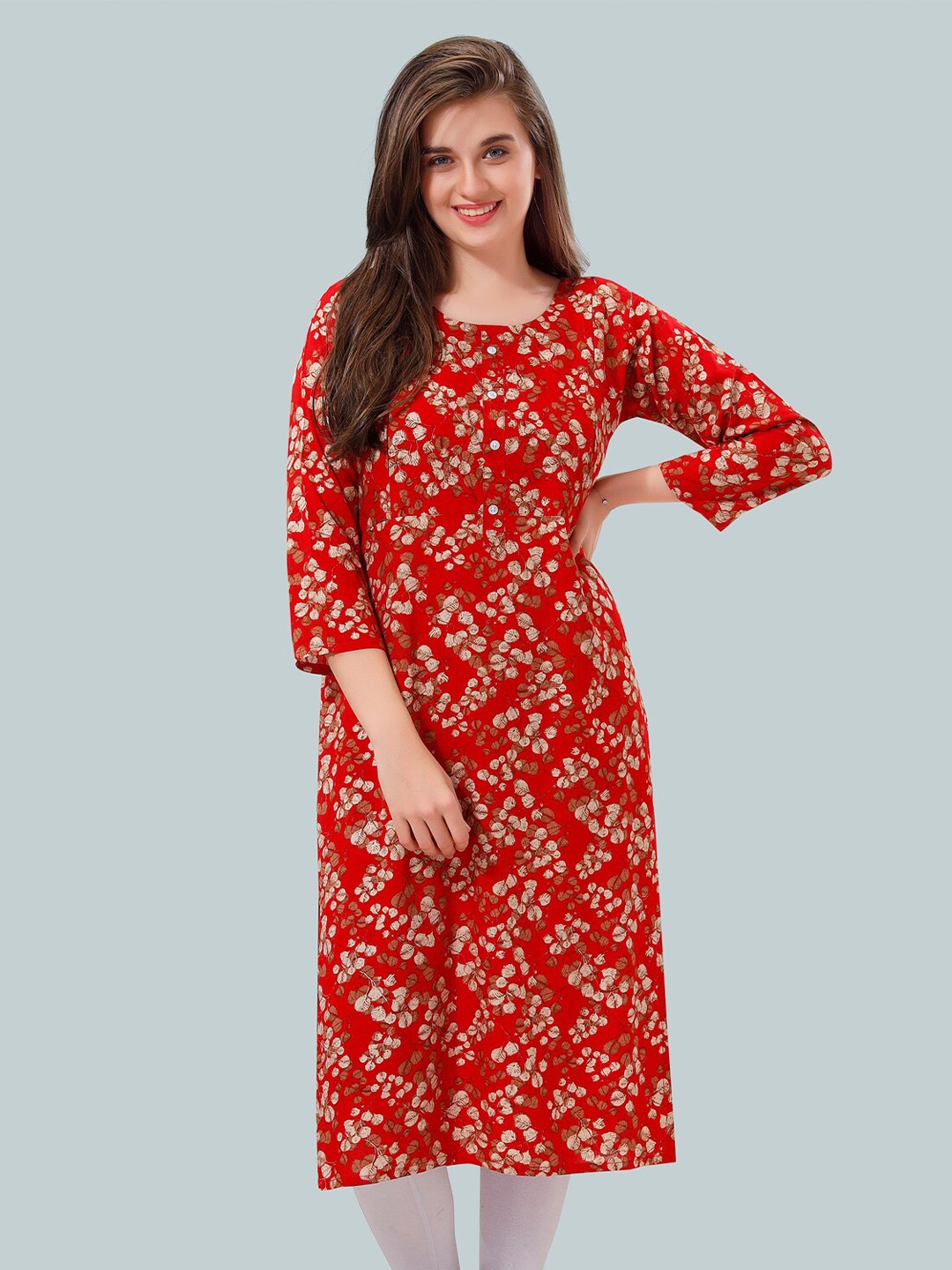 

Be You Women Floral Printed Maternity Kurta, Red