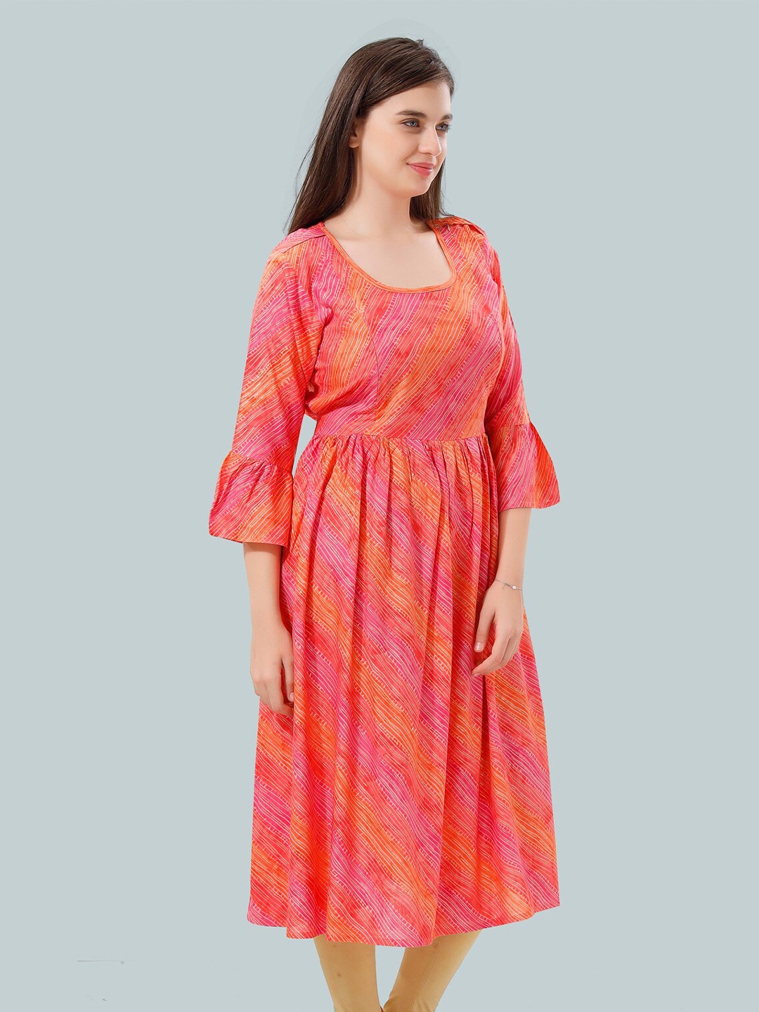 

Be You Striped Bell Sleeves Maternity Kurta, Peach