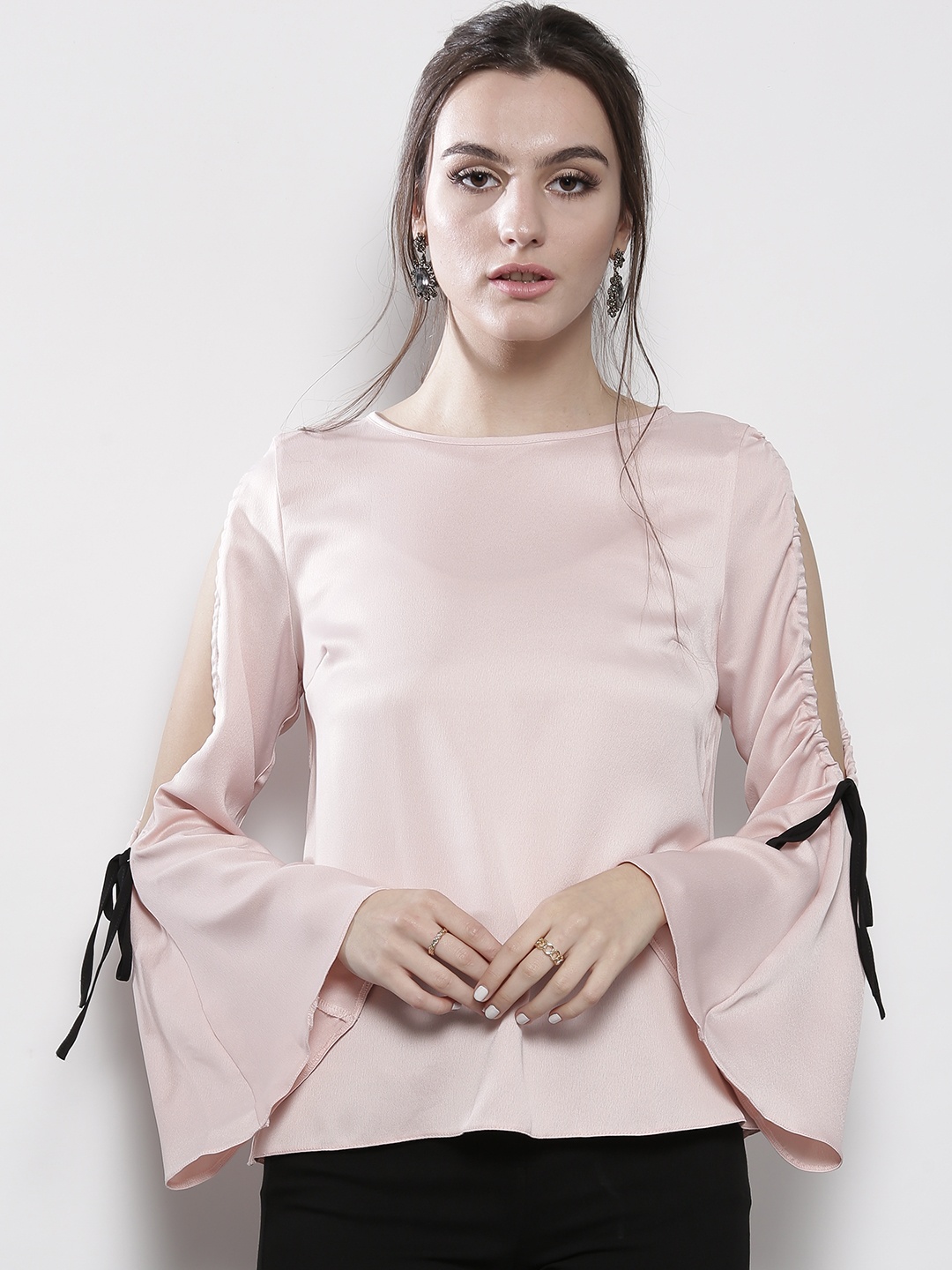 

DOROTHY PERKINS Women Peach-Coloured Cold-Shoulder Satin Finish Top