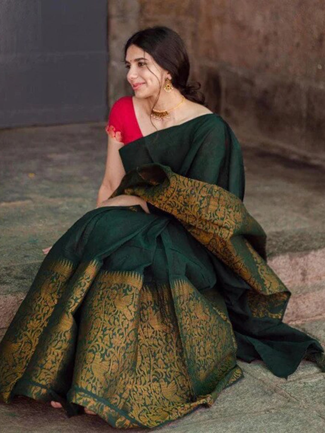 

TIEXA Ethnic Motif Zari Pure Silk Banarasi Saree, Sea green