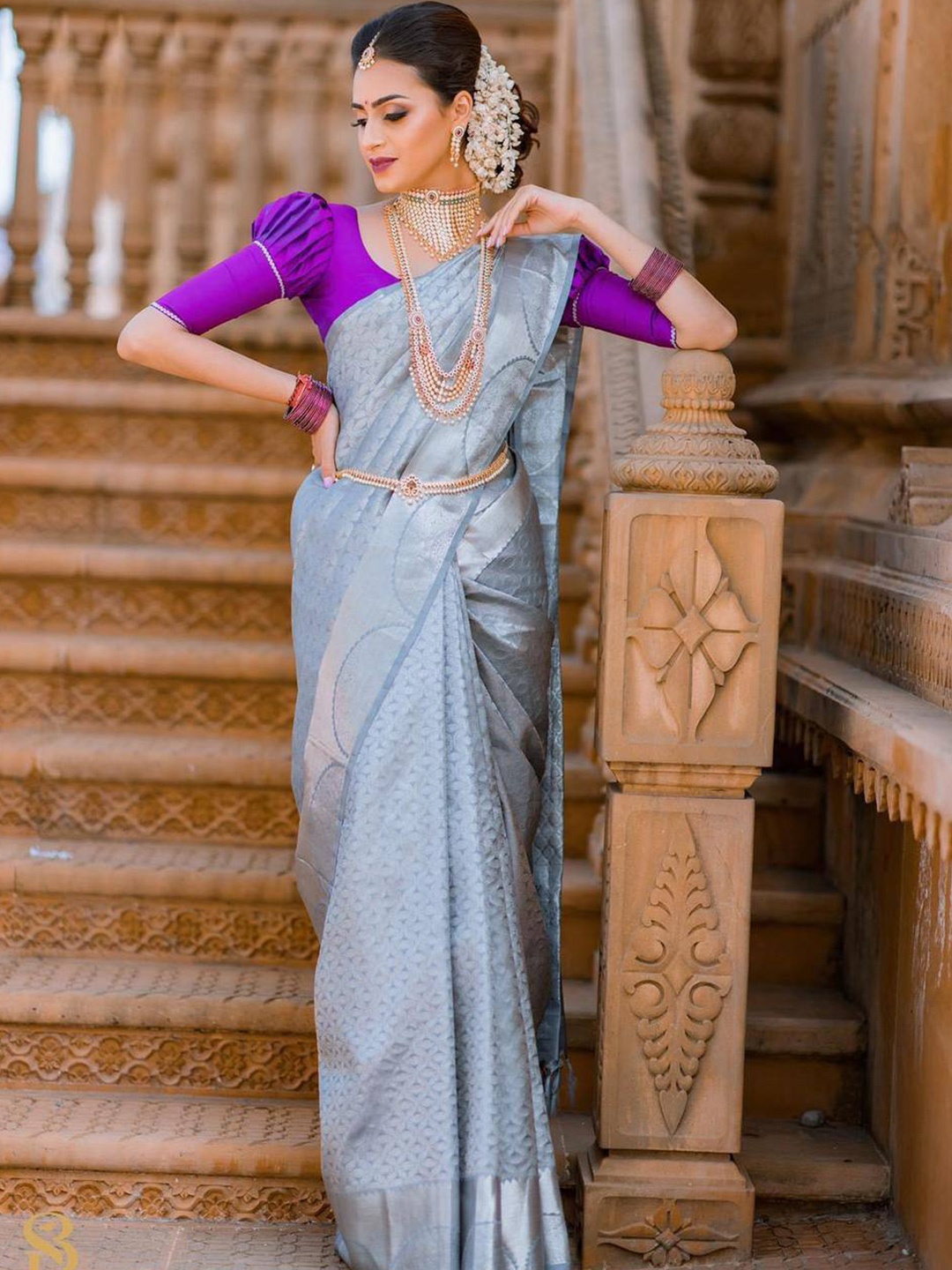 

TIEXA Ethnic Motif Woven Design Zari Pure Silk Banarasi Saree, Blue