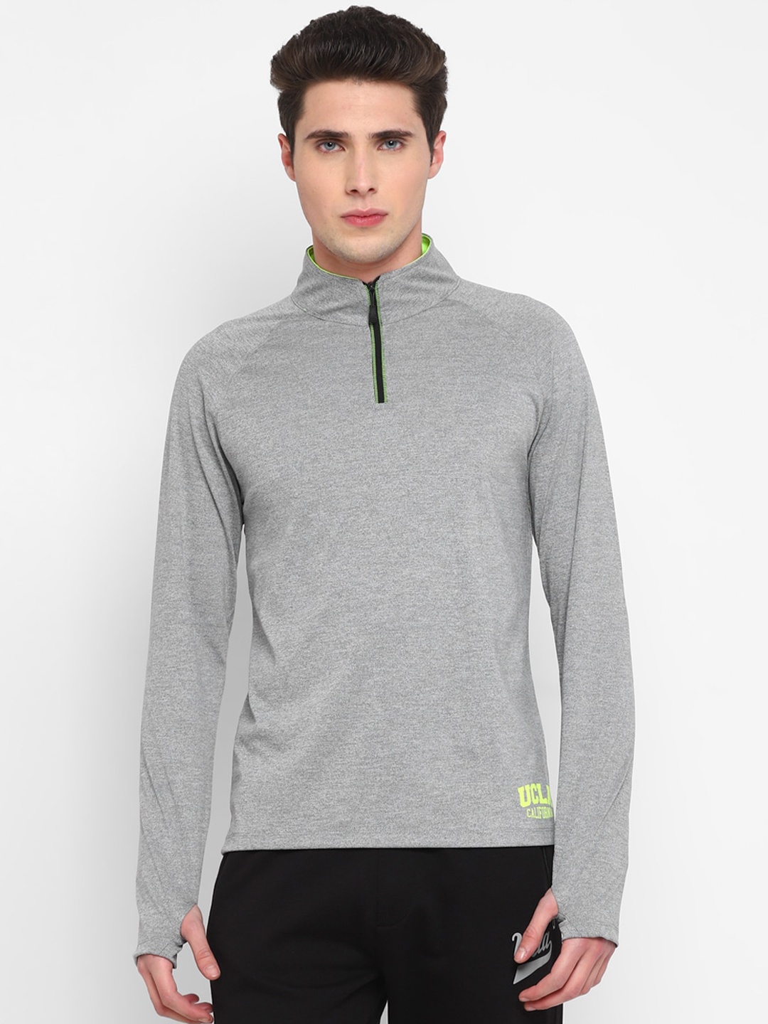 

UCLA Men High Neck Long Sleeves Antimicrobial Sports T-shirt, Grey melange