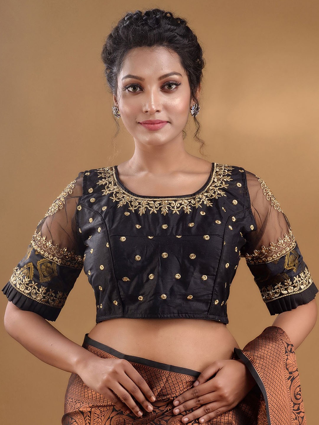 

Charukriti Zari Embroidered Saree Blouse, Black