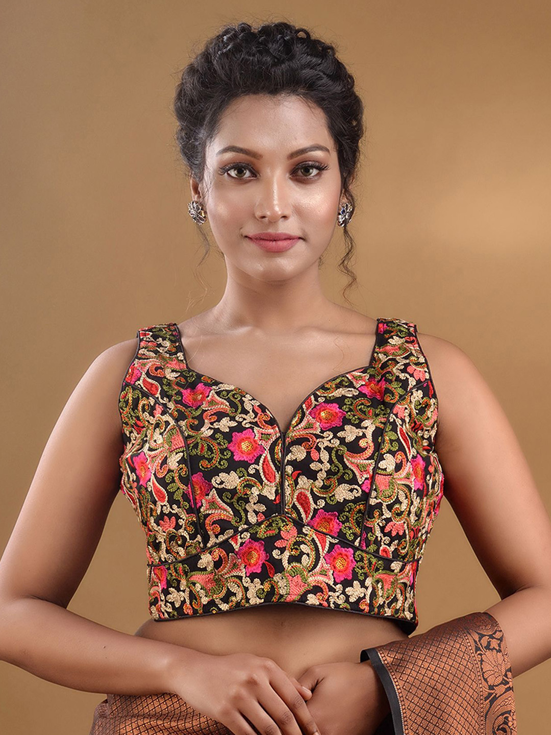 

Charukriti Embroidered Sequined Saree Blouse, Black