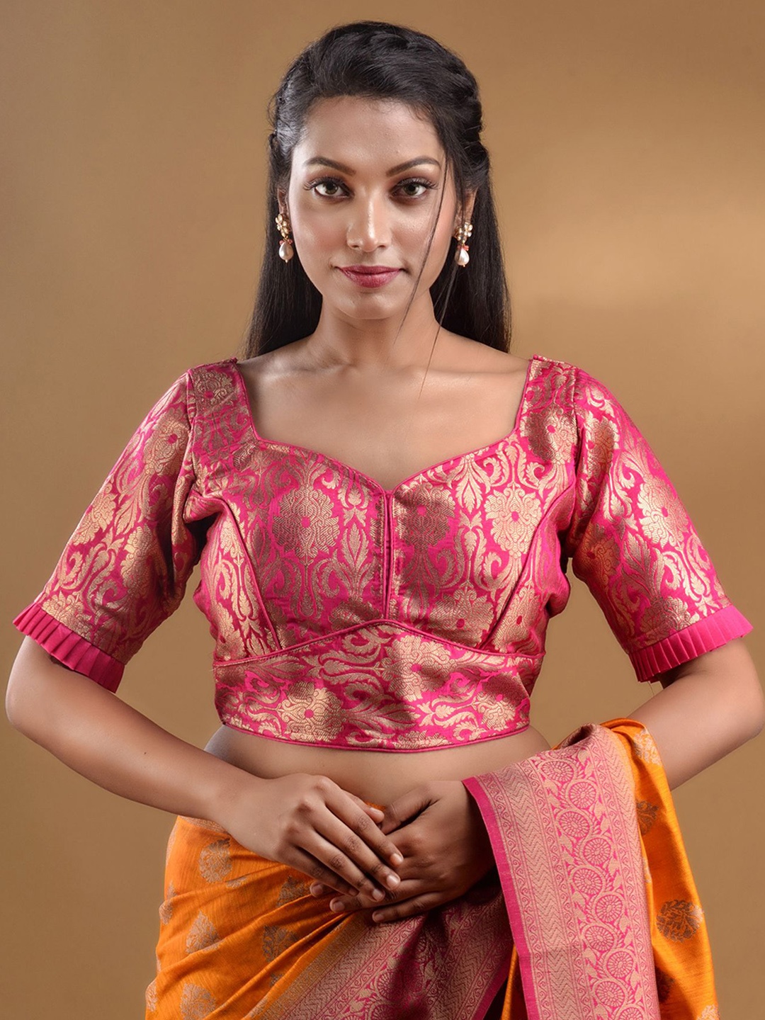 

Charukriti Woven Design Brocade Saree Blouse, Fuchsia