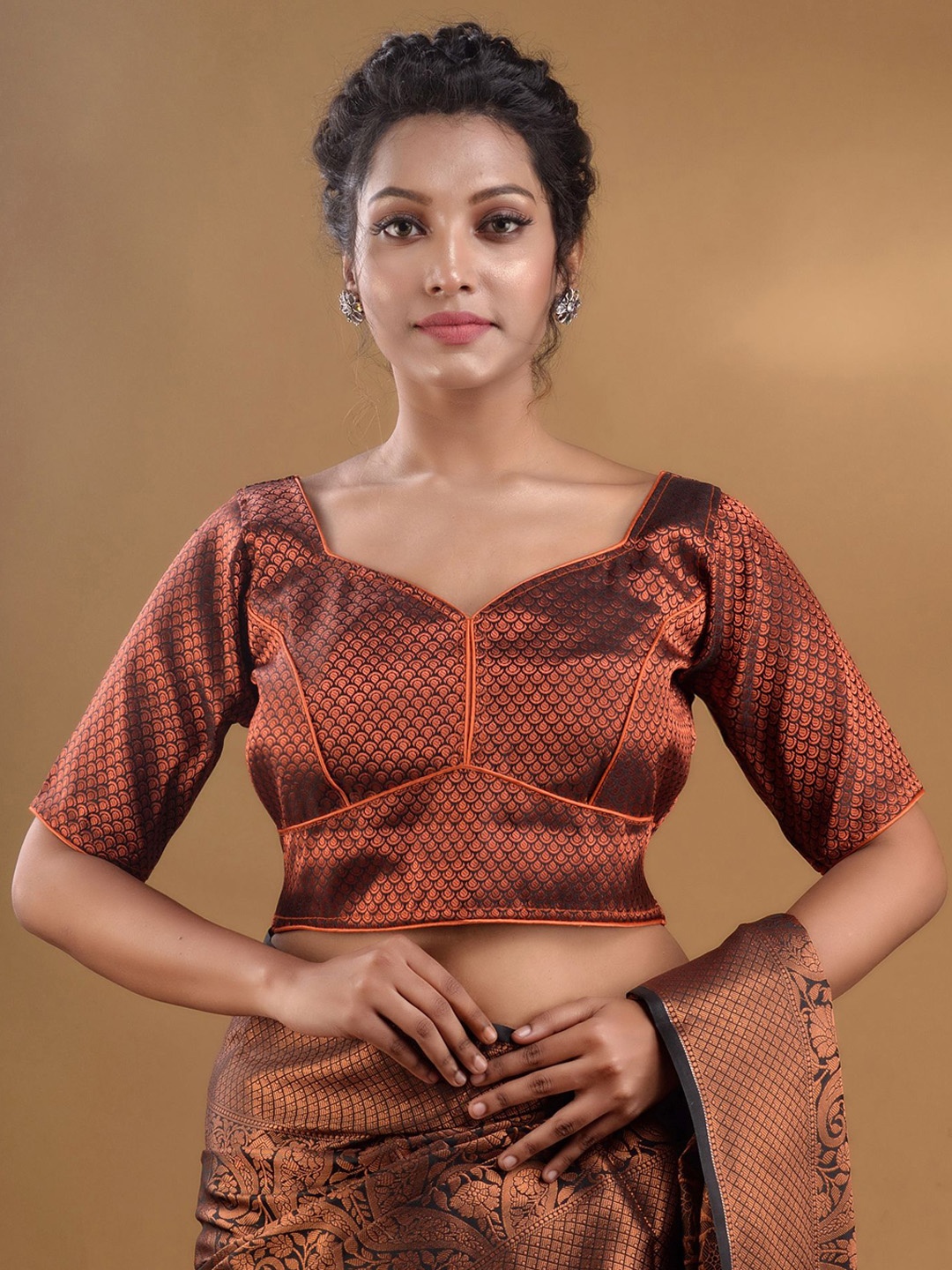 

Charukriti Woven Design Brocade Saree Blouse, Copper