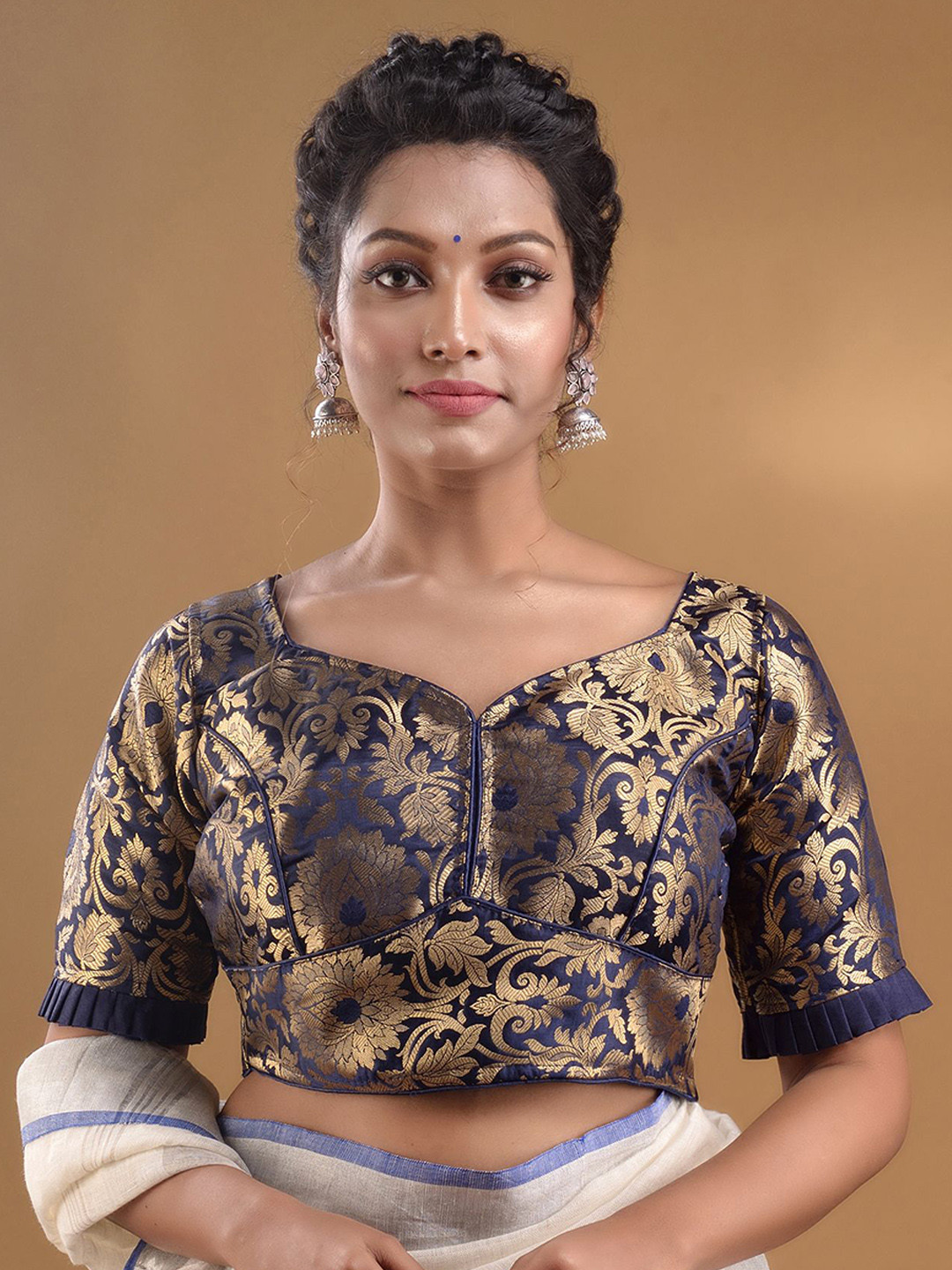 

Charukriti Woven Design Zari Saree Blouse, Navy blue