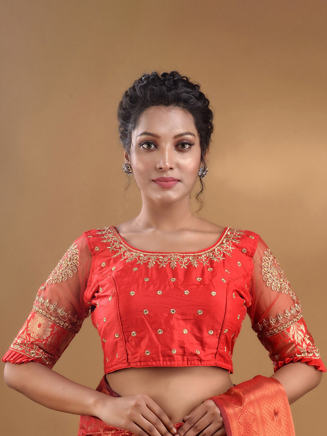 

Charukriti Embroidered Boat Neck Saree Blouse, Red