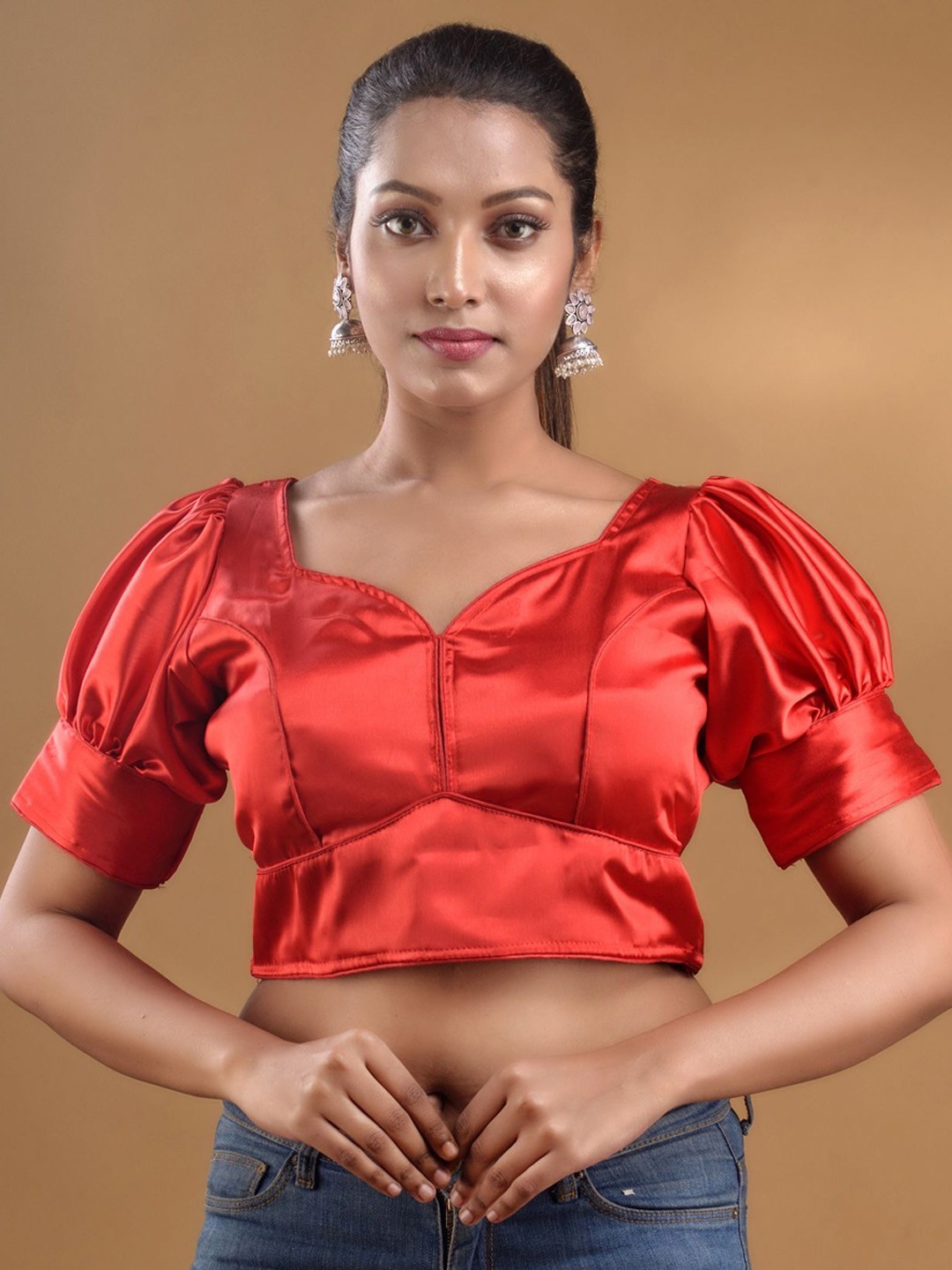 

Charukriti Sweetheart Neck Saree Blouse, Red