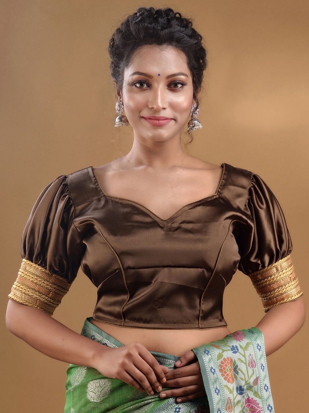 

Charukriti Sweetheart Neck Saree Blouse, Coffee brown