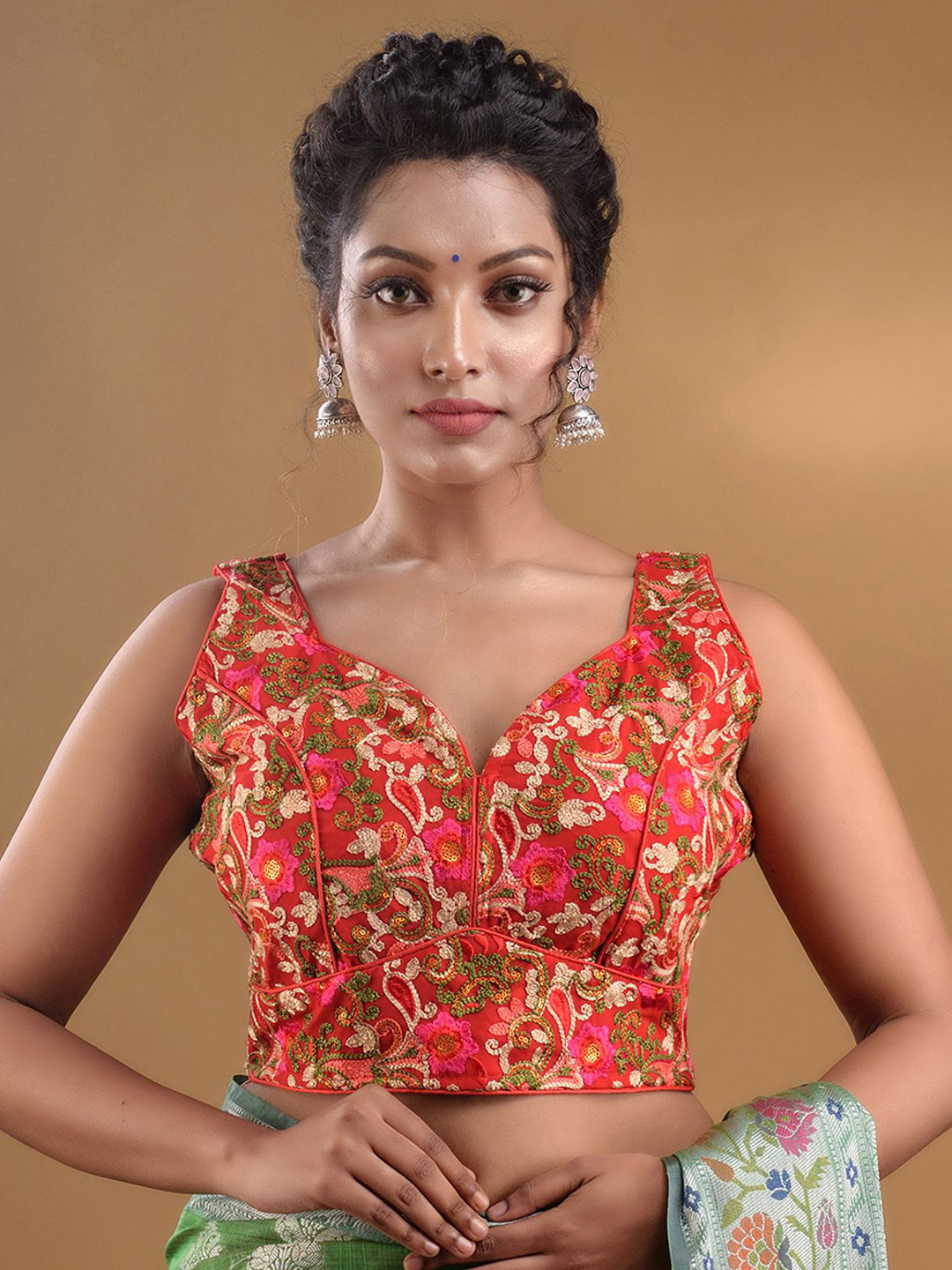 

Charukriti Embroidered Georgette Sleeveless Saree Blouse, Red