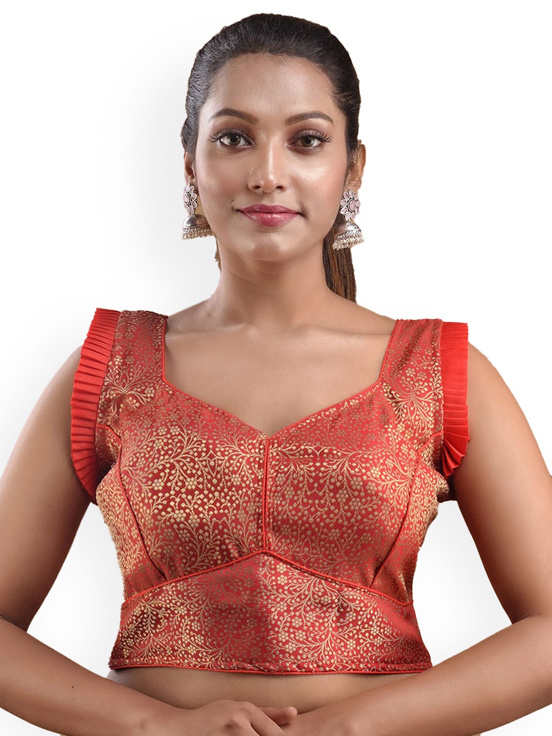 

Charukriti Woven Design Brocade Sleeveless Saree Blouse, Red