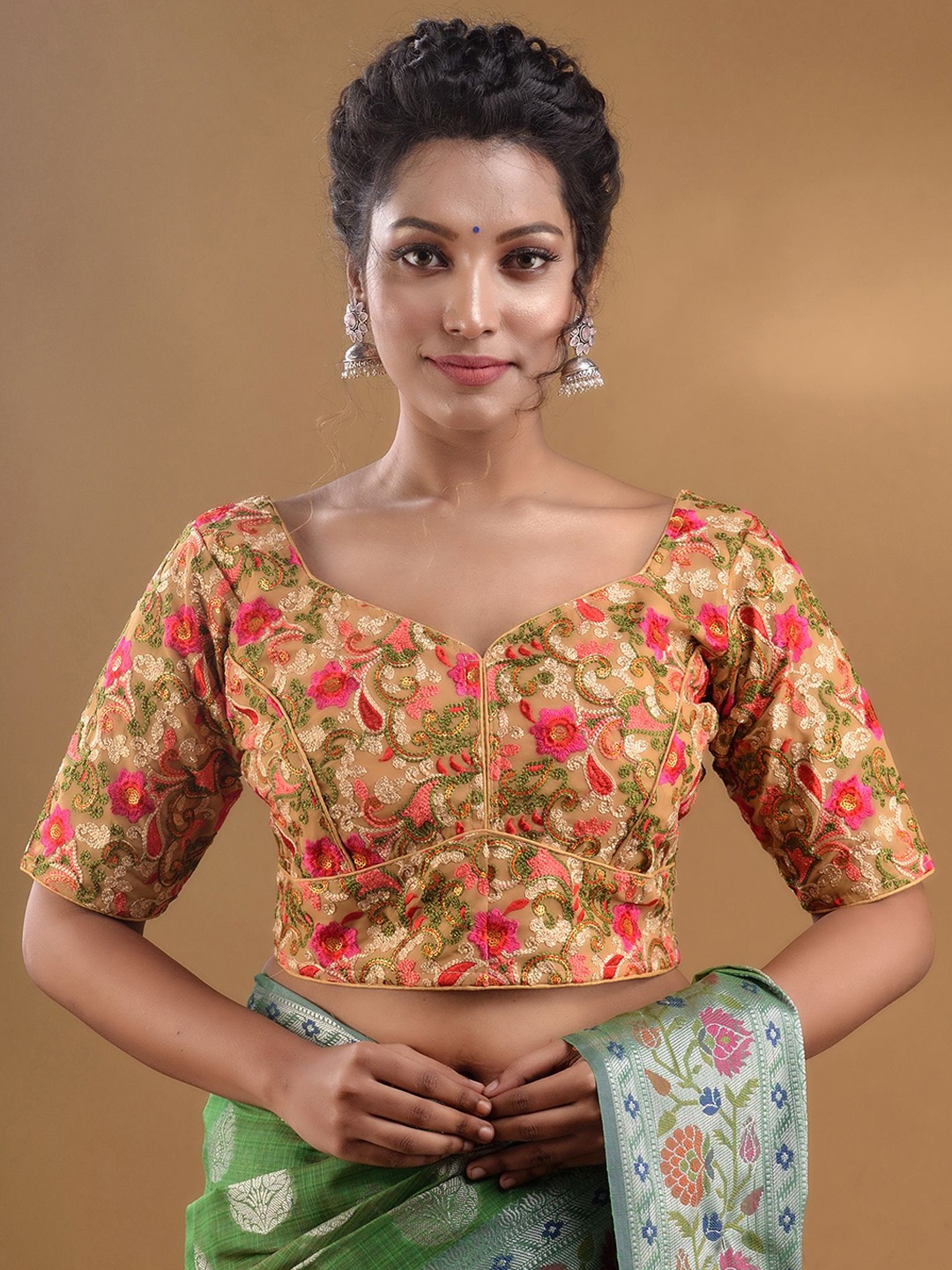 

Charukriti Embroidered Georgette Saree Blouse, Beige