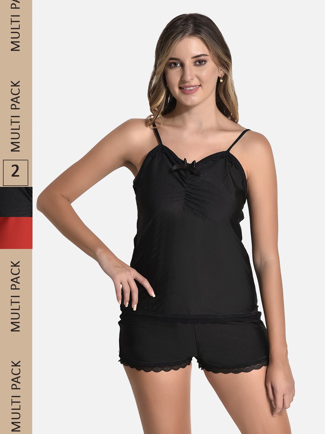 

StyFun Women Pack Of 2 Shoulder Straps Night Suit, Black
