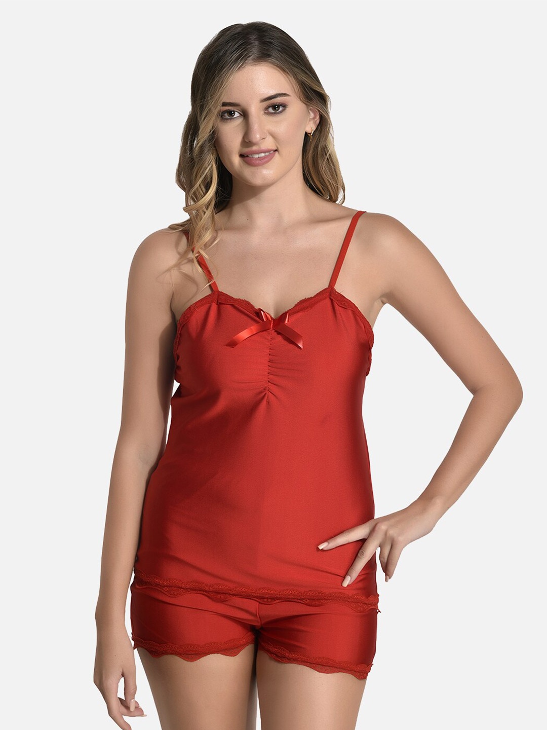 

StyFun Women Sleeveless Night Suit, Red