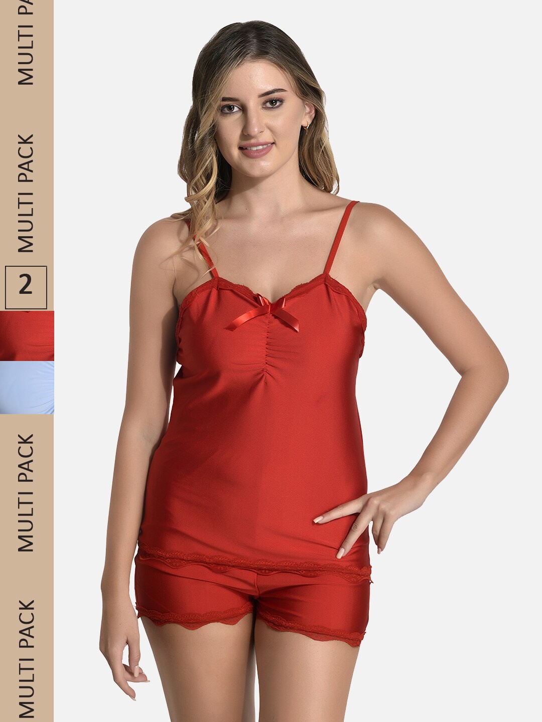 

StyFun Women Pack Of 2 Sleeveless Night Suit, Red