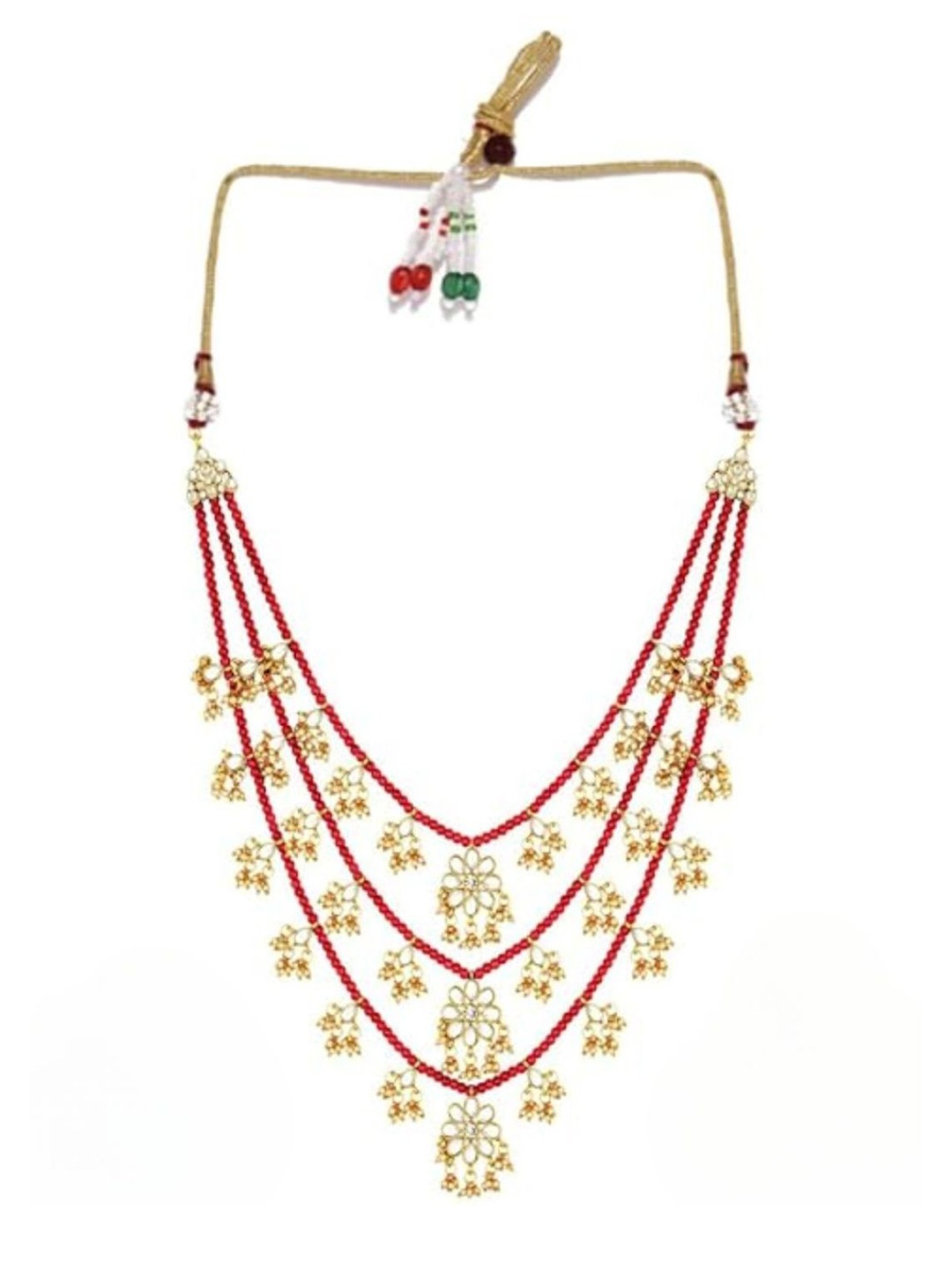 

I Jewels Men Gold-Plated Layered Necklace, Red