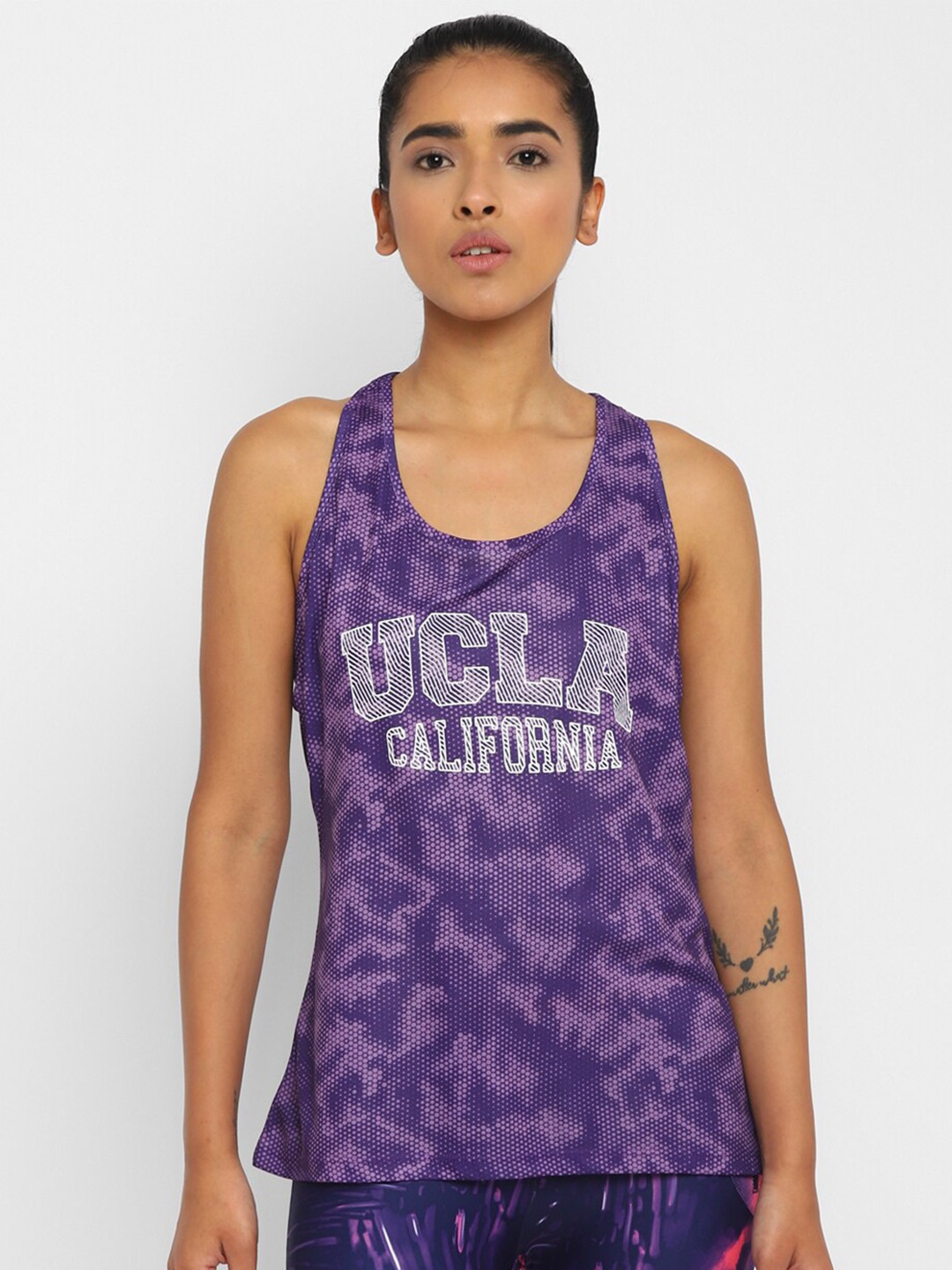 

UCLA Women Typography Printed Sleeveless Antimicrobial T-shirt, Purple