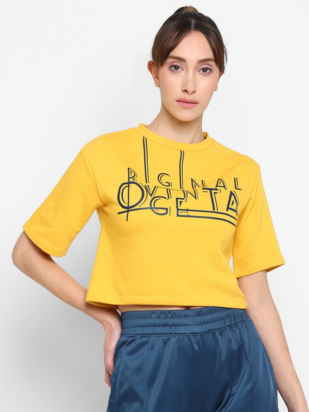 

UCLA Women Typography Printed Crop Length Antimicrobial T-shirt, Yellow