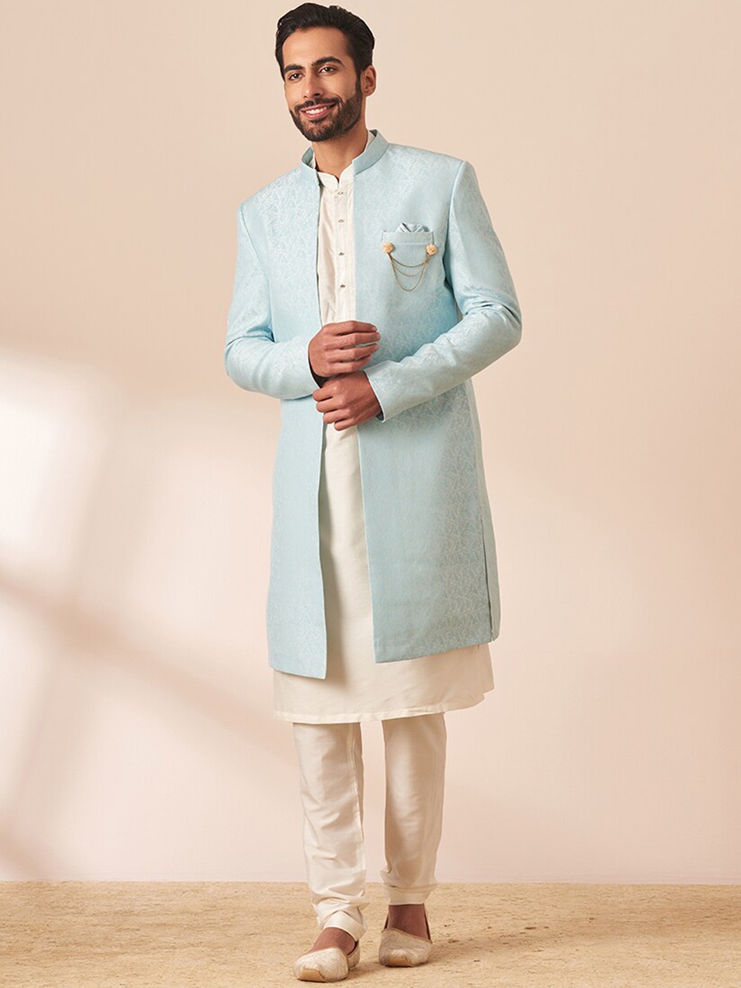 

Manyavar Men Self-Design Sherwani Set, Blue