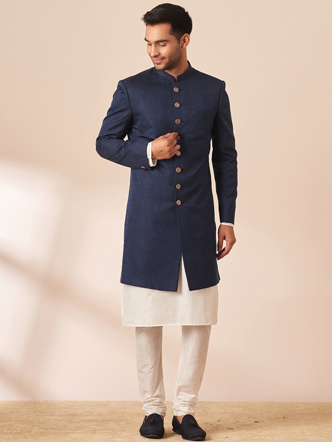 

Manyavar Self-Design Brocade Sherwani Set, Blue
