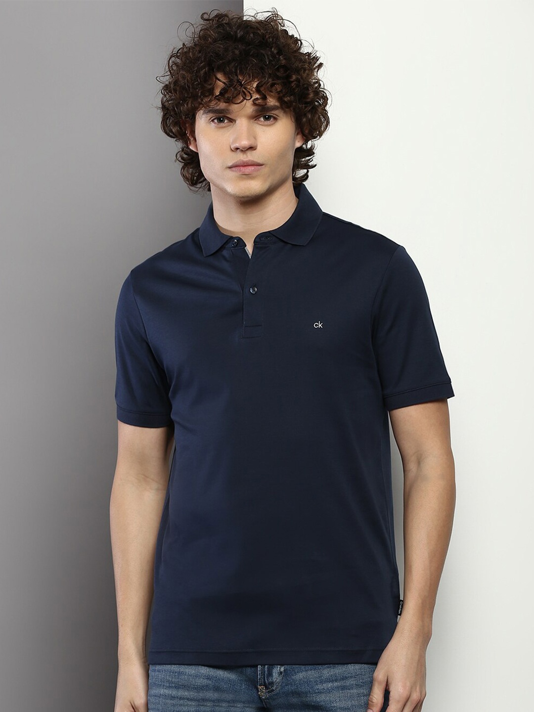 

Calvin Klein Jeans Men Polo Collar Pure Cotton T-shirt, Navy blue