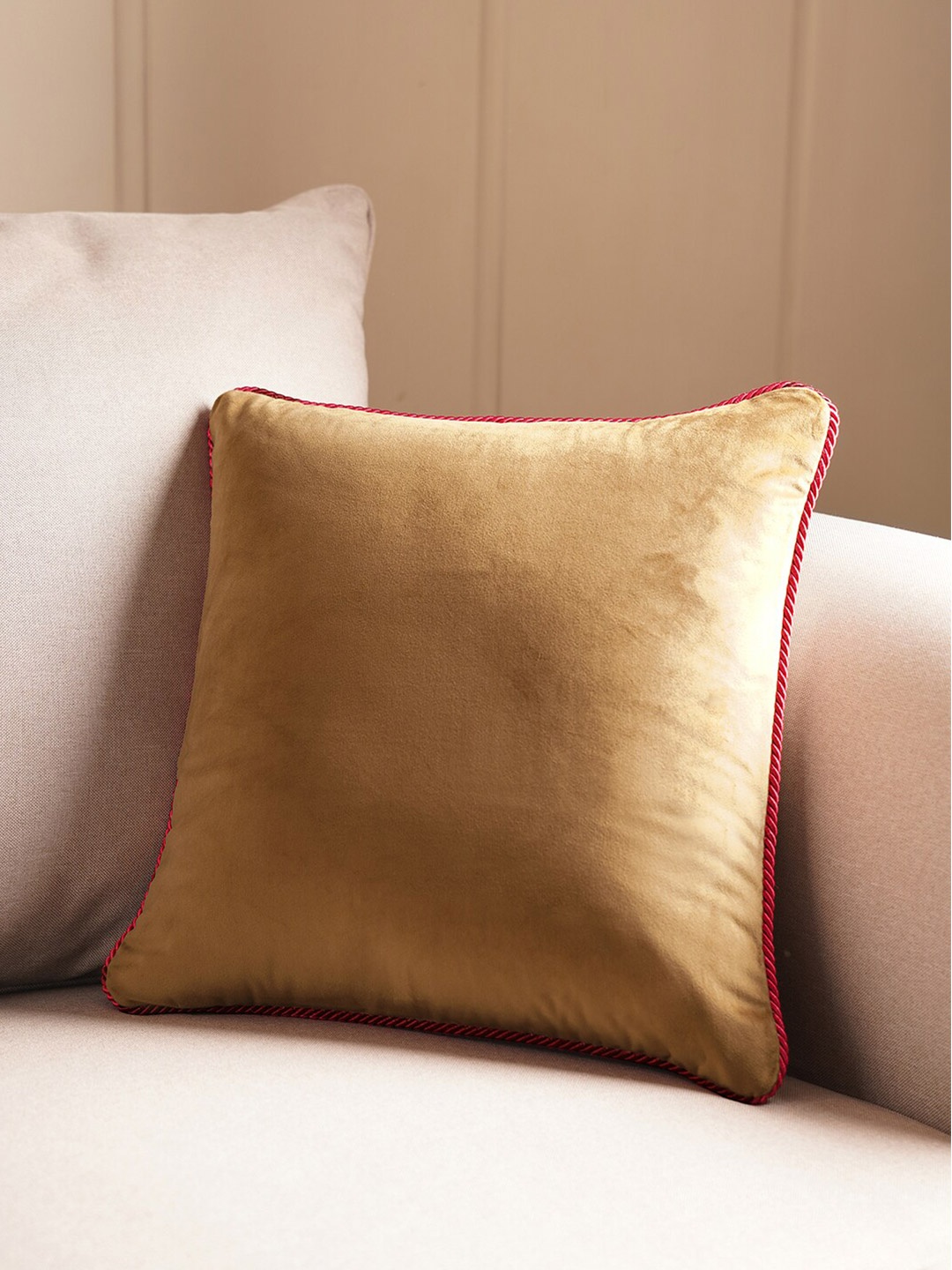 

Pure Home and Living Beige & Grey Velvet Square Cushion Cover