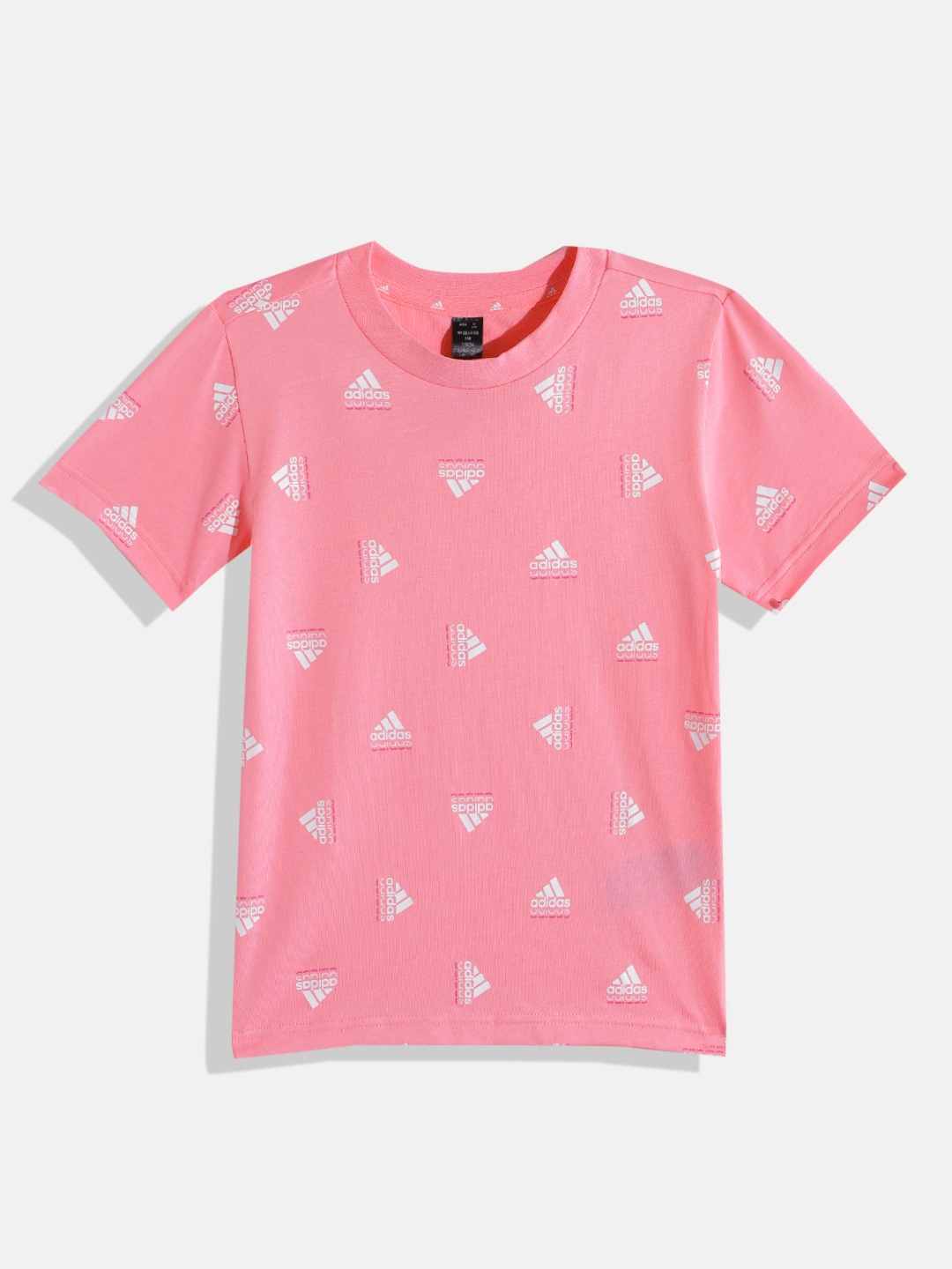 ADIDAS Kids Brand Logo Printed Pure Cotton Bluv CO Tee T-shirt, Pink