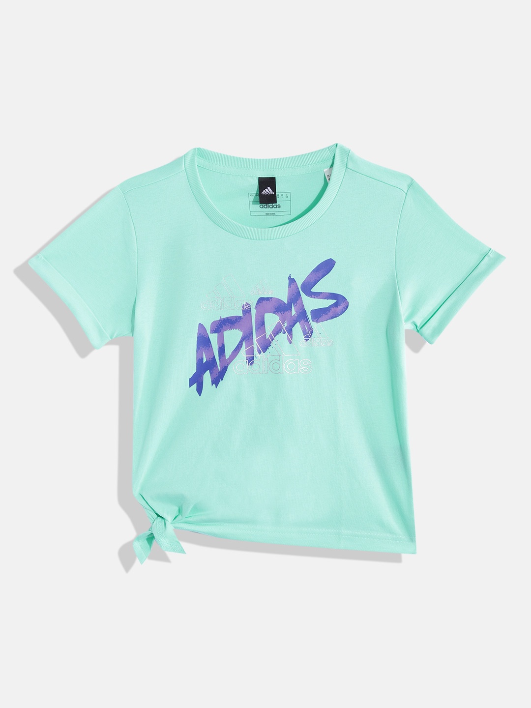 

ADIDAS Girls Brand Logo Printed Pure Cotton G D Knot T T-shirt, Green