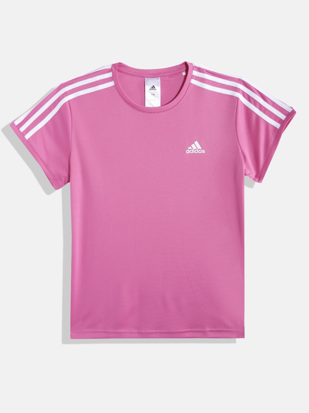 

ADIDAS Girls Brand Logo Print Detail Aeroready G Adi 3S Tee T-shirt, Pink