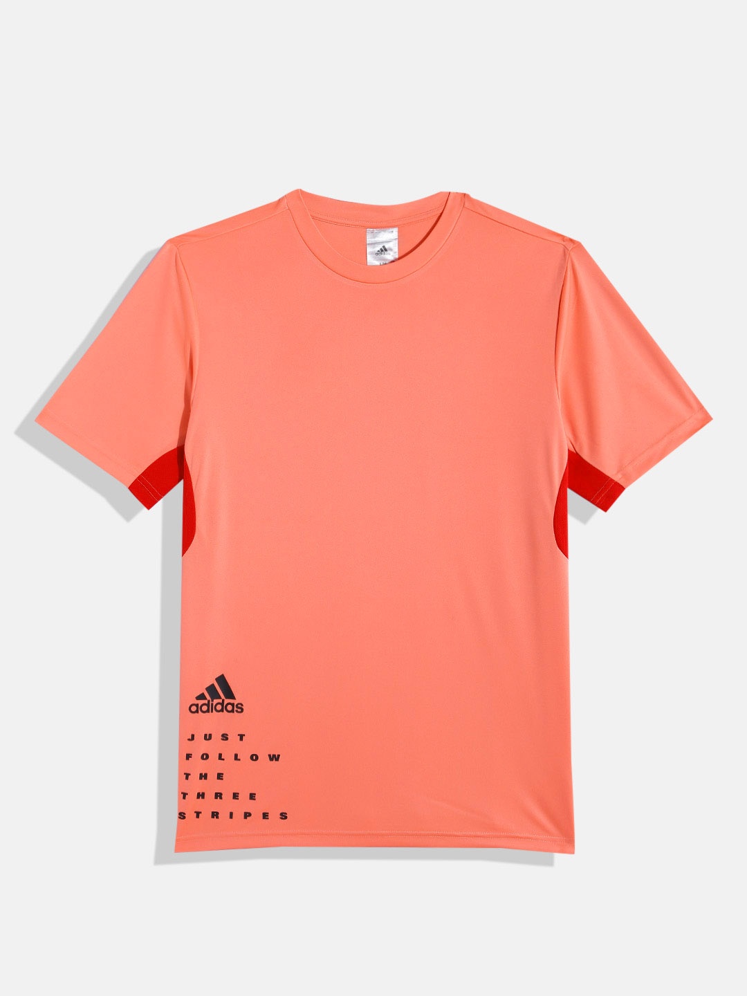 

ADIDAS Boys Typography Printed Aeroready B Adi 3S GR Tee Sports T-shirt, Coral