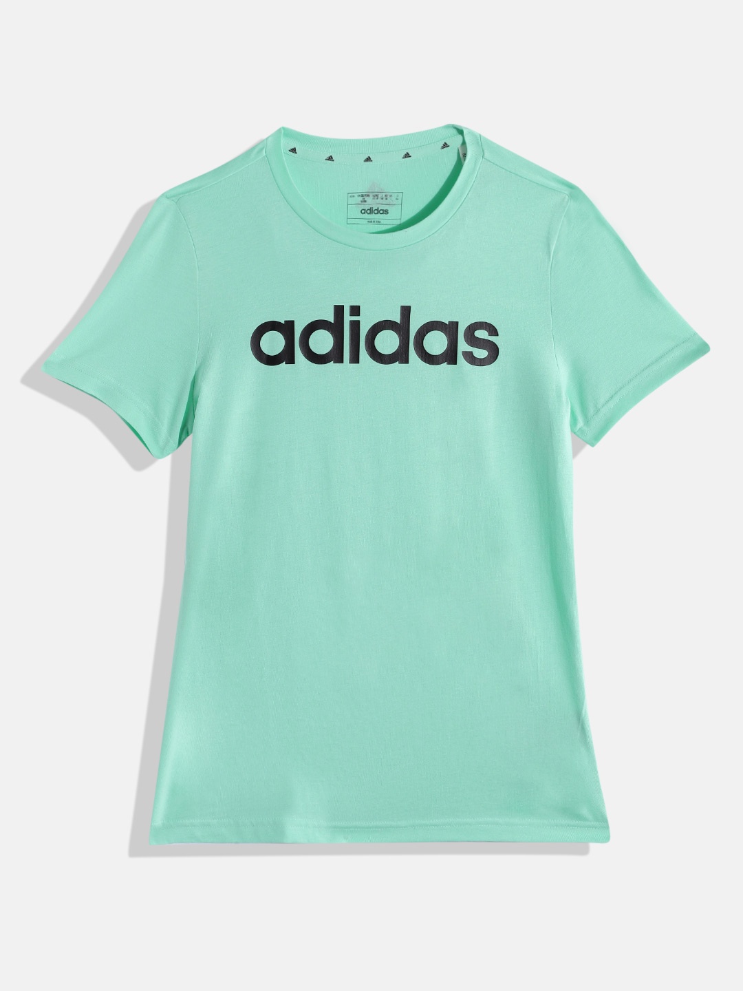 

ADIDAS Girls Pure Cotton Brand Logo Printed Lin T Slim Fit T-shirt, Sea green