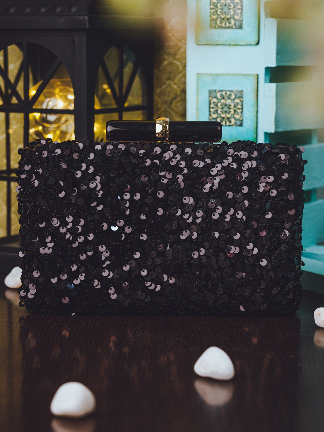 

NR By Nidhi Rathi Embellished Box Clutch, Black