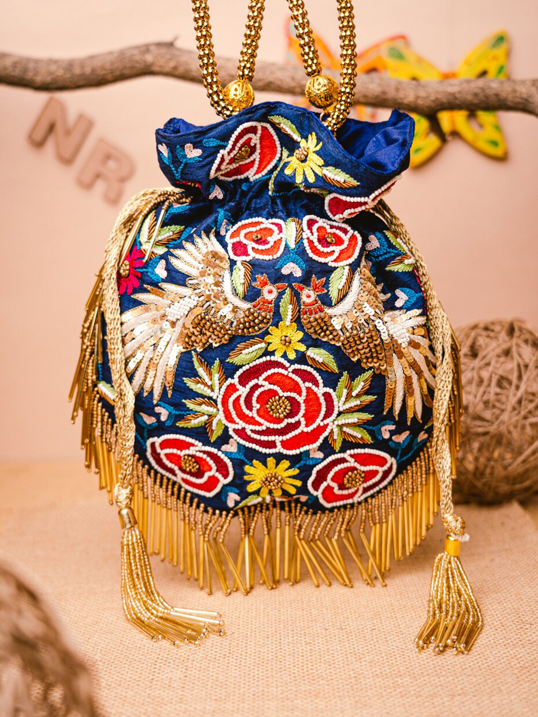 

NR By Nidhi Rathi Embellished Potli Clutch, Navy blue