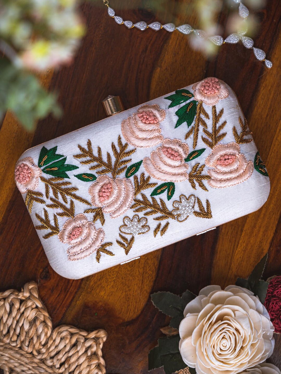 

NR By Nidhi Rathi Embroidered Box Clutch, White