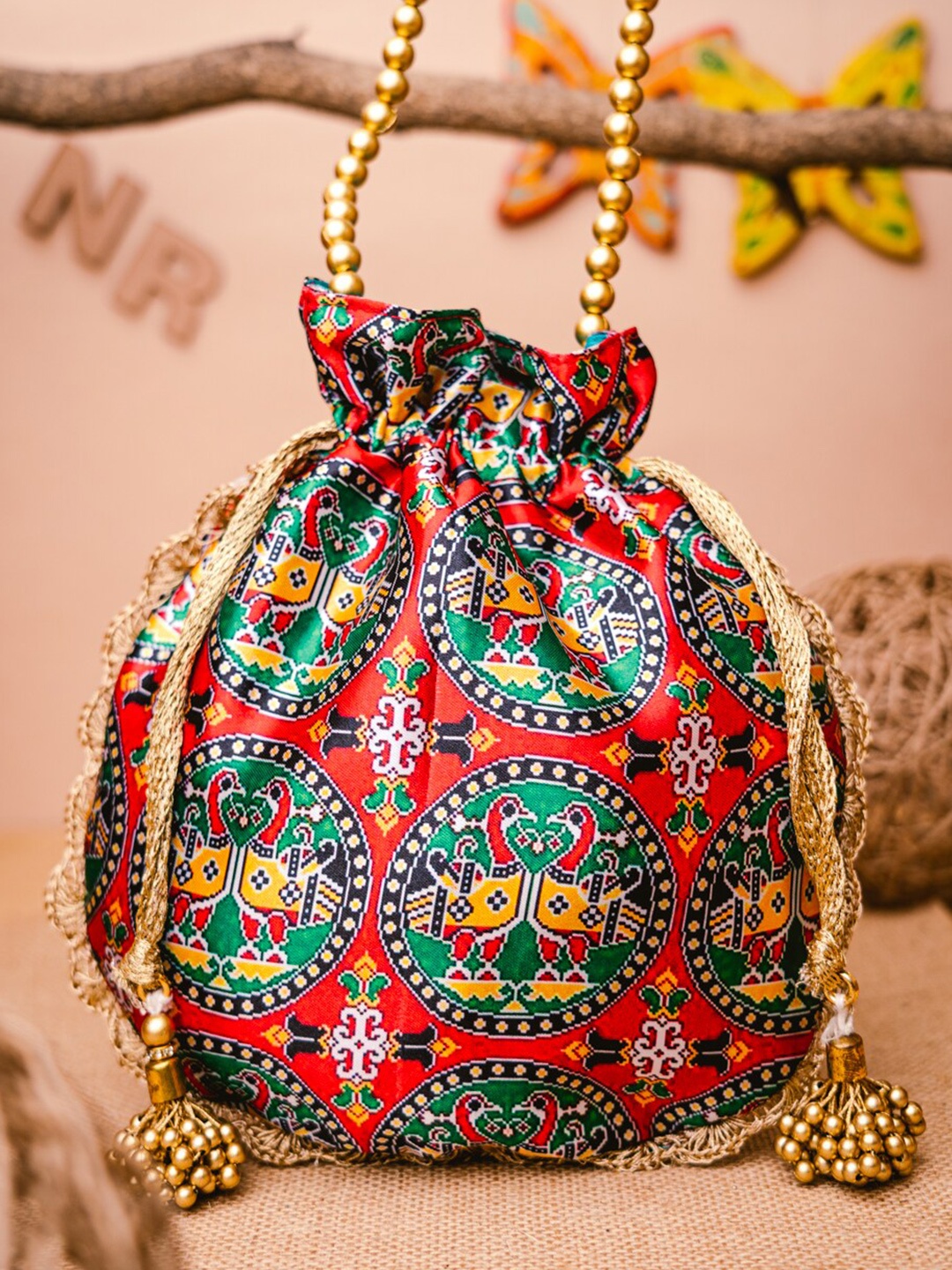 

NR By Nidhi Rathi Embroidered Potli Clutch, Red