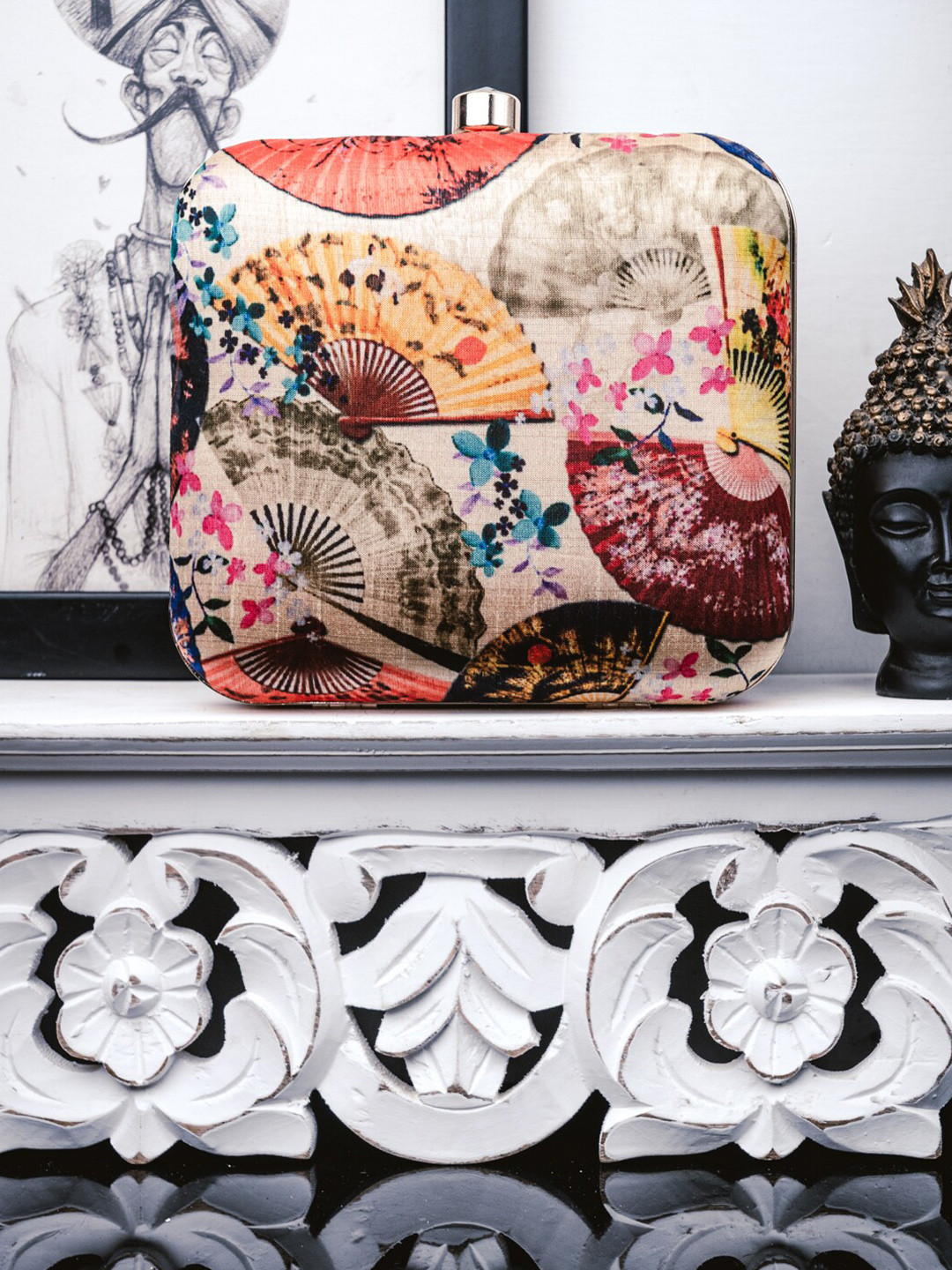 

NR By Nidhi Rathi Printed Box Clutch, Blue