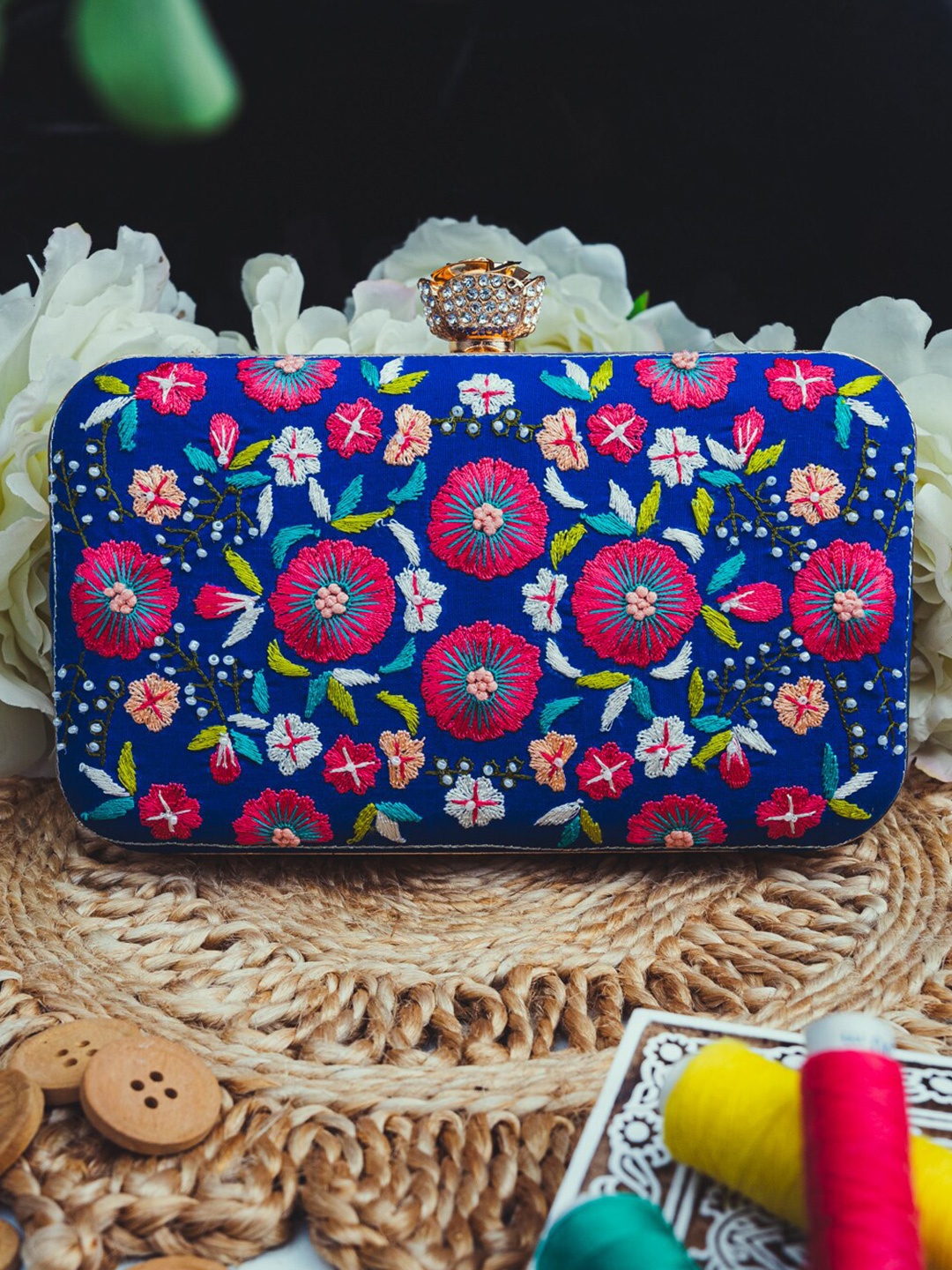 

NR By Nidhi Rathi Embroidered Box Clutch, Blue